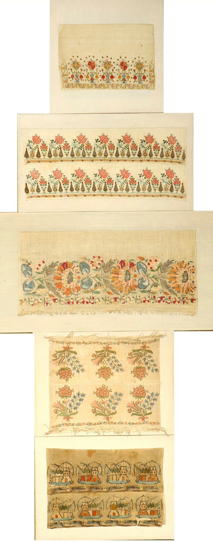 (5 Lots) Osmanische "Tücher/Tischdecken" antik (Seiden-Metallstickerei), Osmanisches-Reich, frühes bis Mitte 19.Jhd., ...