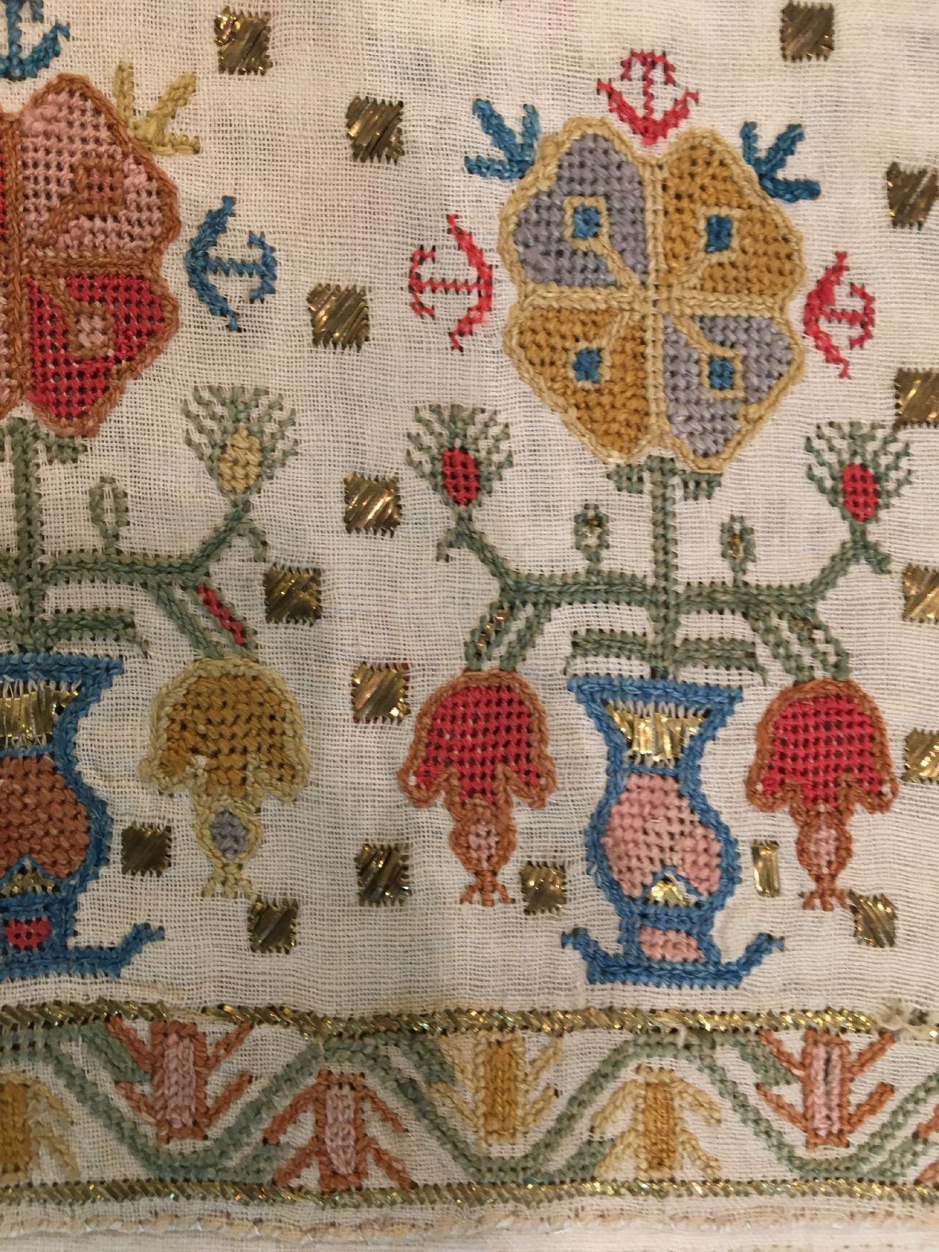Detail i: (5 Lots) Osmanische "Tücher/Tischdecken" antik (Seiden-Metallstickerei), Osmanisches-Reich, frühes bis Mitte 19.Jhd., ...