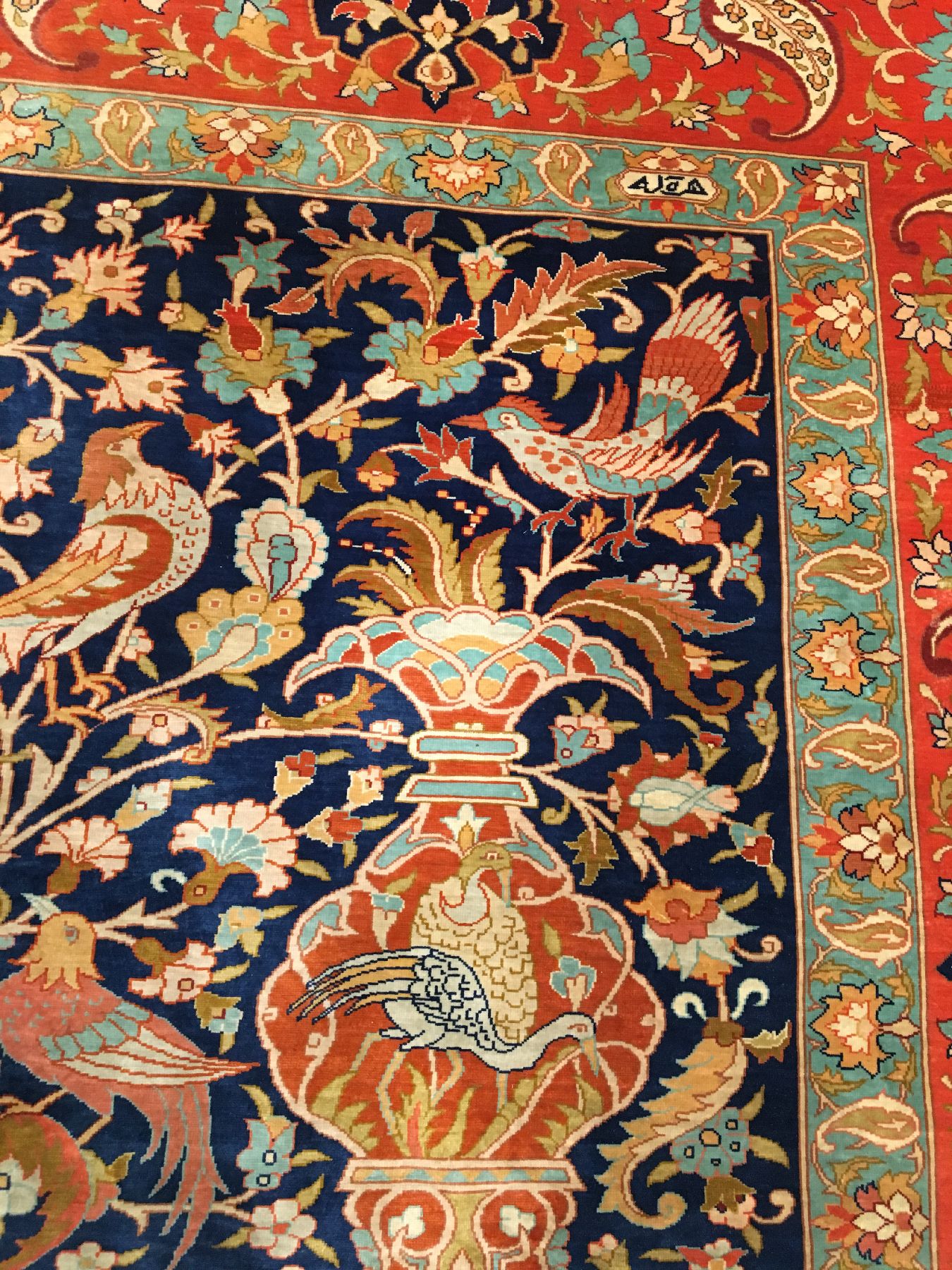 Detail g: Hochfeiner Seiden Hereke "Civan" alt "16x16 Knüpfung" (Signiert), Türkei, um 1960, reine Naturseide. Unglaublich fein ...