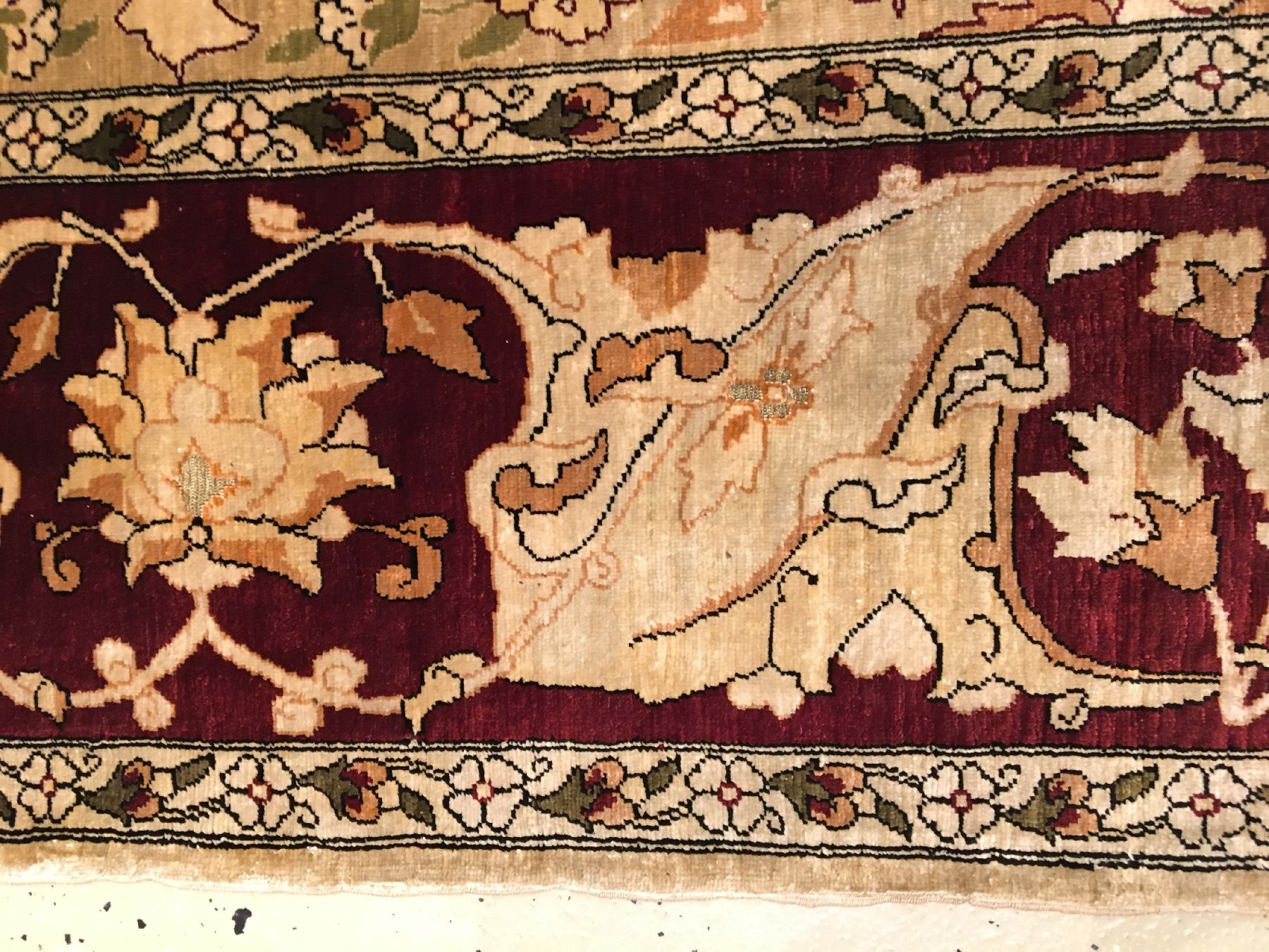 Detail g: Feiner Seiden Hereke alt "Signiert" (Safavid Polonaise Design), Türkei, um 1950/1960, reine Naturseide mit Metallbrokat. Seltener Seiden ...