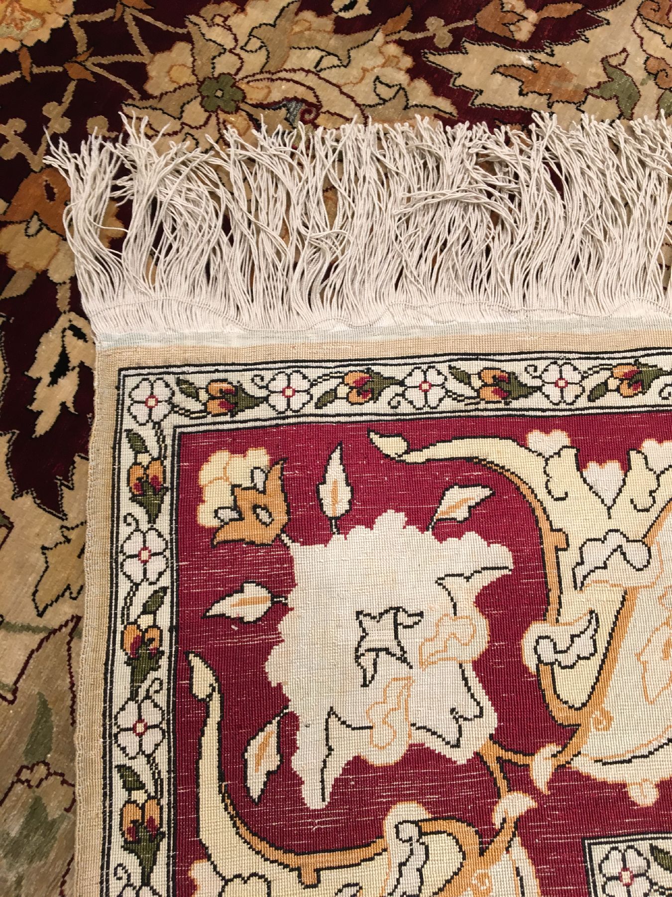 Detail i: Feiner Seiden Hereke alt "Signiert" (Safavid Polonaise Design), Türkei, um 1950/1960, reine Naturseide mit Metallbrokat. Seltener Seiden ...