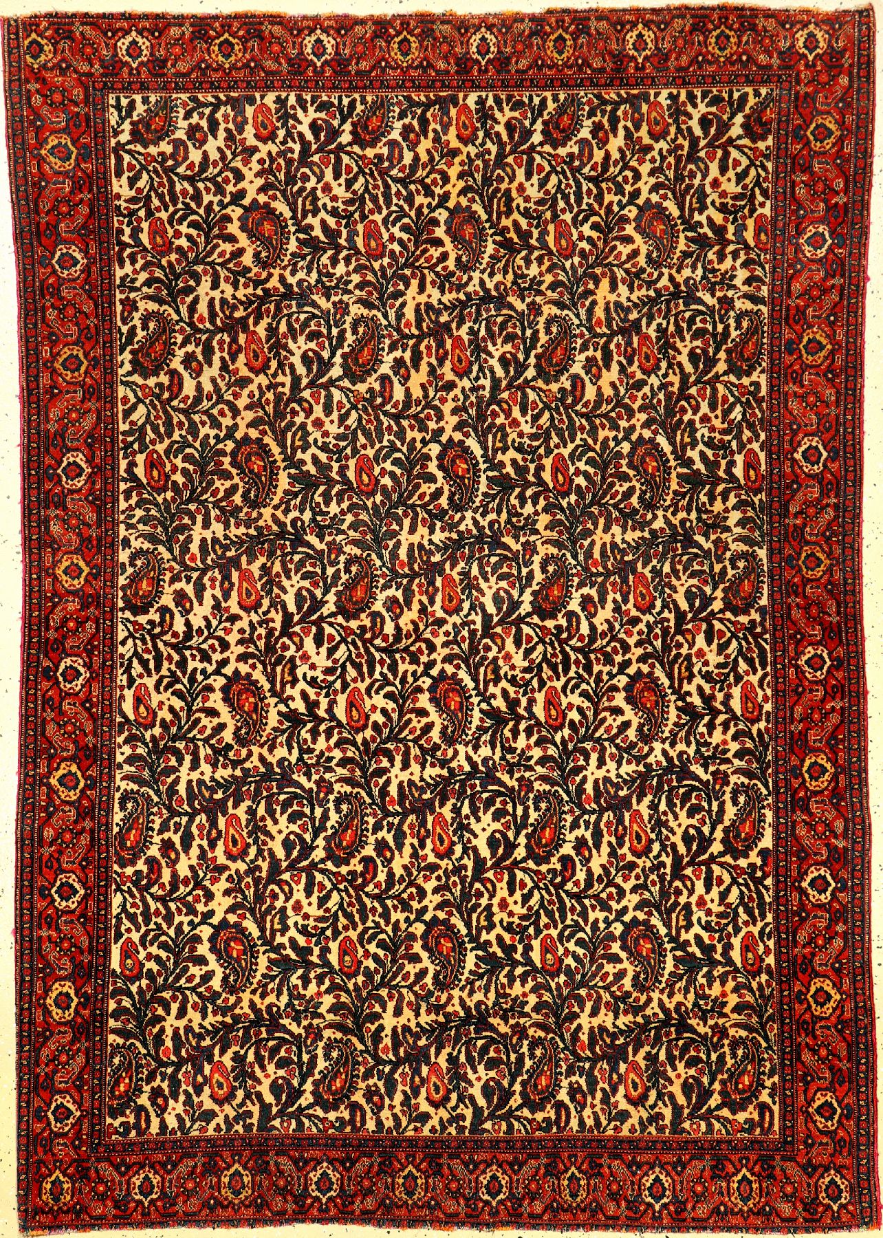 Hochfeiner Senneh "Multicolor-Haftrang" antik (Mehrfarbige Seidenkette), Nordwestpersien, 19.Jhd., Korkwolle geknüpft auf bunte ...