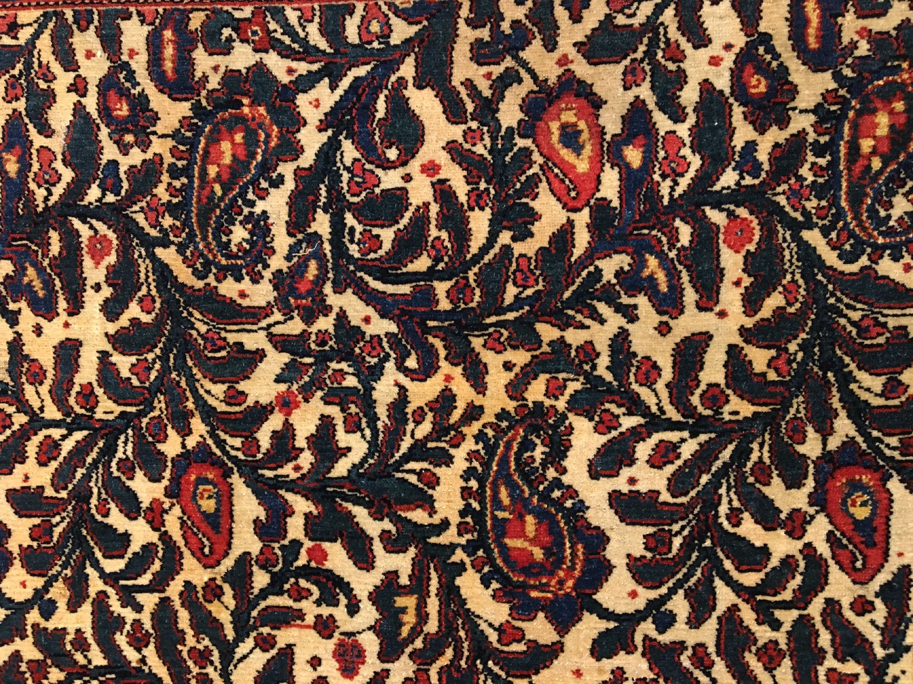 Detail c: Hochfeiner Senneh "Multicolor-Haftrang" antik (Mehrfarbige Seidenkette), Nordwestpersien, 19.Jhd., Korkwolle geknüpft auf bunte ...