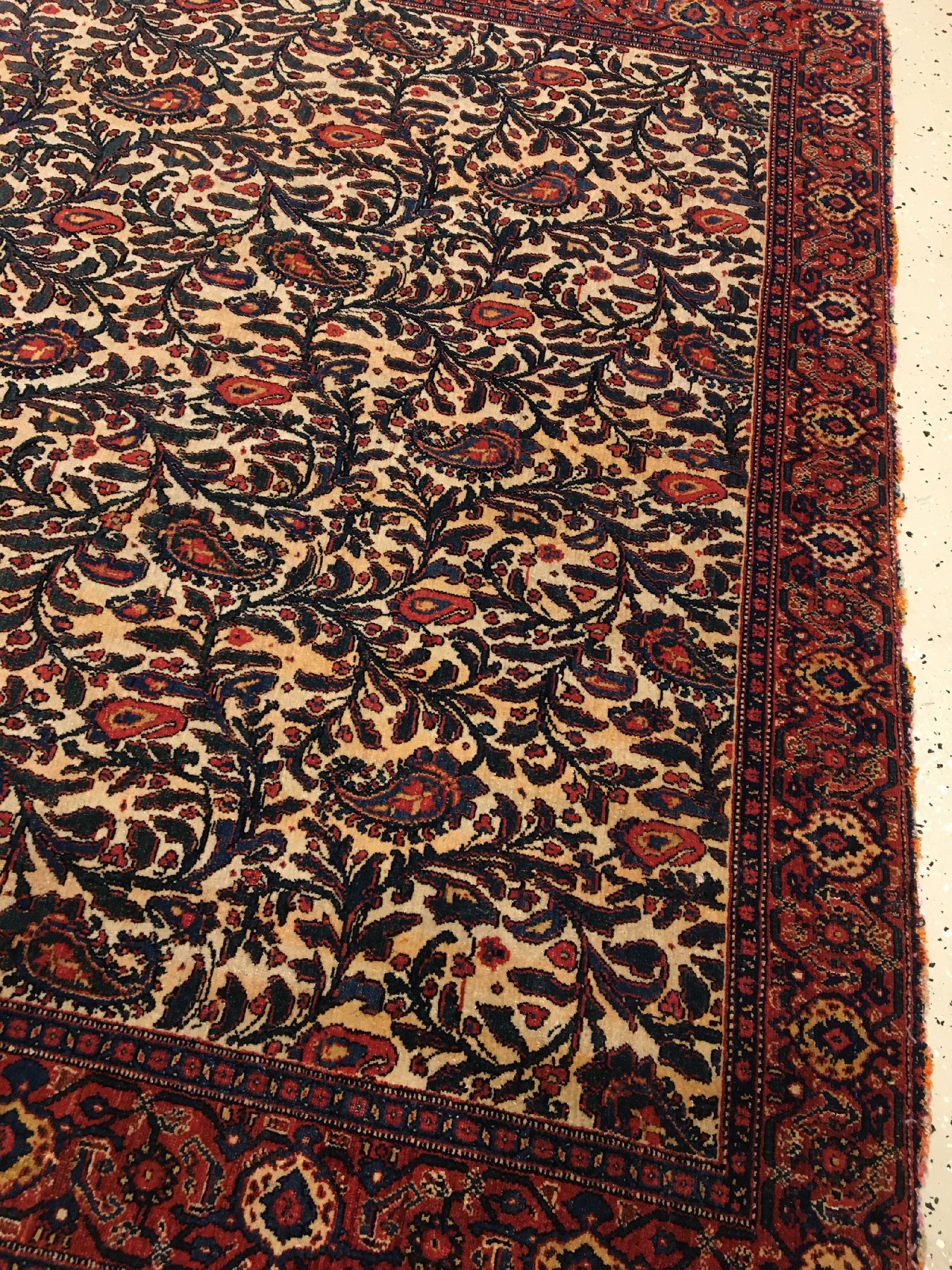 Detail d: Hochfeiner Senneh "Multicolor-Haftrang" antik (Mehrfarbige Seidenkette), Nordwestpersien, 19.Jhd., Korkwolle geknüpft auf bunte ...