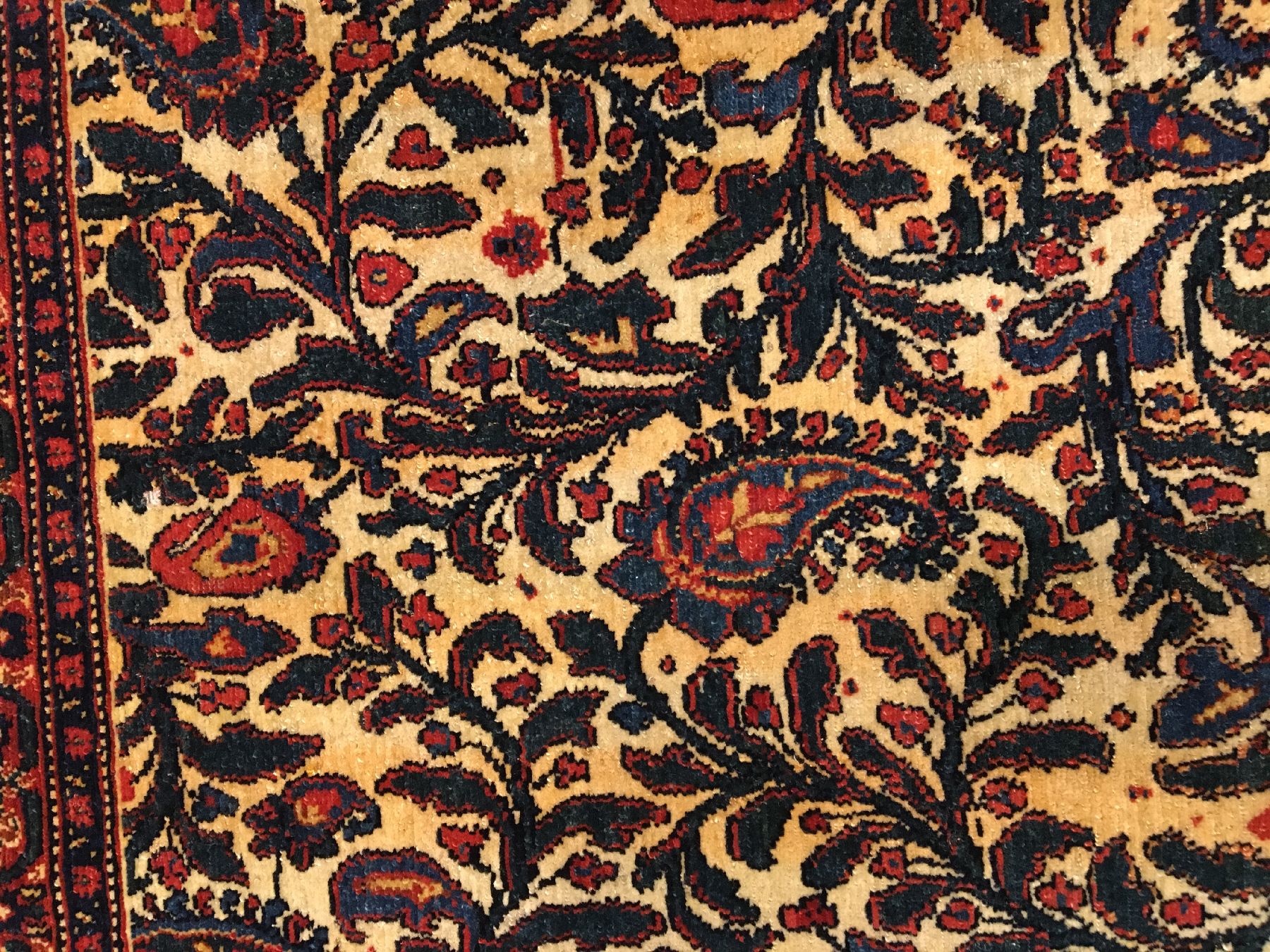 Detail f: Hochfeiner Senneh "Multicolor-Haftrang" antik (Mehrfarbige Seidenkette), Nordwestpersien, 19.Jhd., Korkwolle geknüpft auf bunte ...