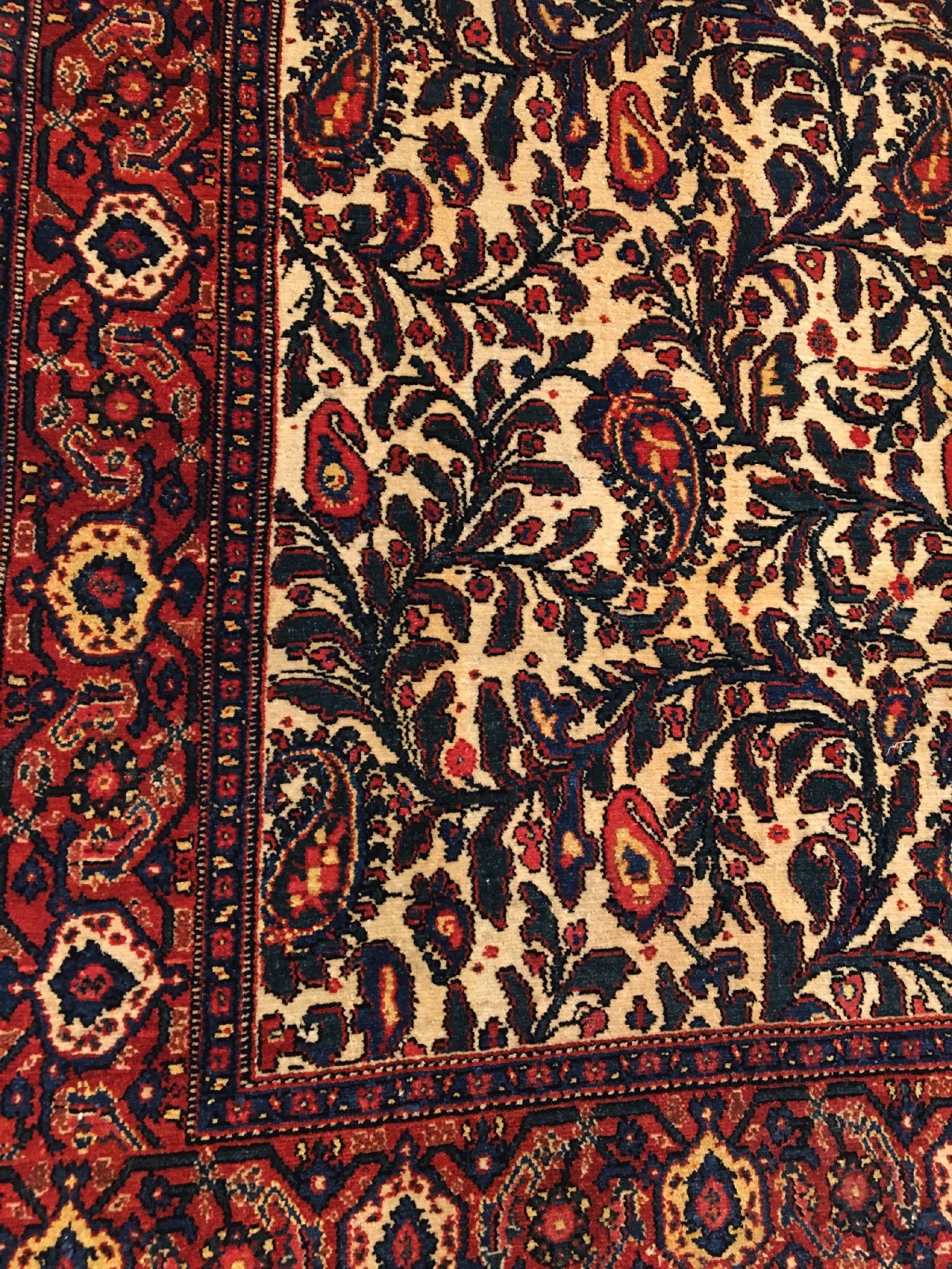 Detail g: Hochfeiner Senneh "Multicolor-Haftrang" antik (Mehrfarbige Seidenkette), Nordwestpersien, 19.Jhd., Korkwolle geknüpft auf bunte ...