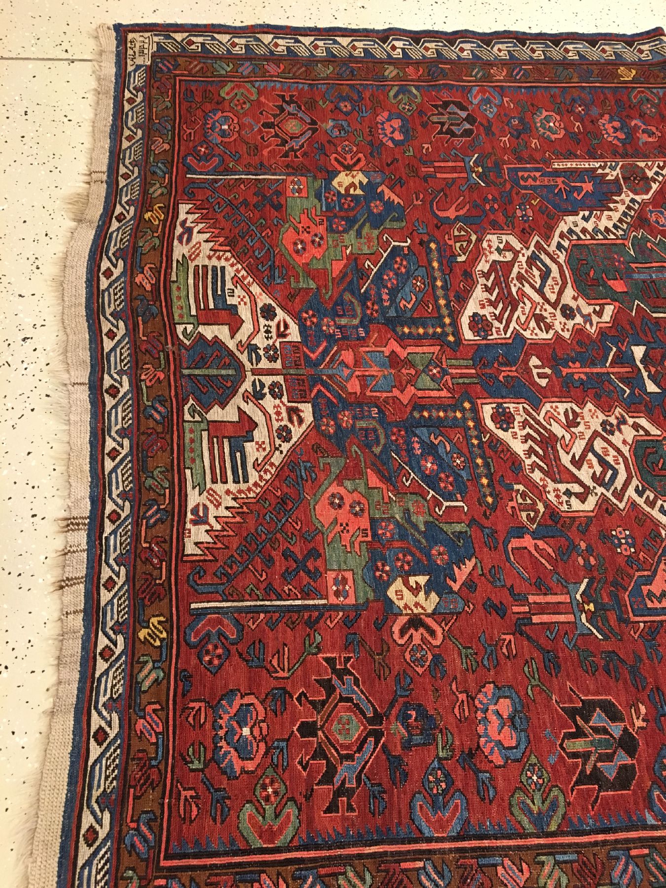 Detail e: Seichur "Drachen-Sumakh" alt, Ostkaukasus Kuba-Gebiet, Datiert 1920, Wolle gewebt auf Wolle. Seltener Drachen-Sumakh aus der Seichur ...