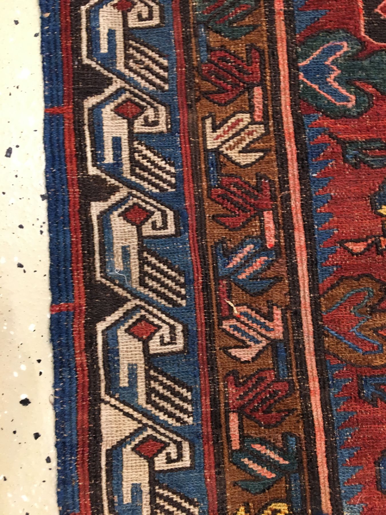 Detail g: Seichur "Drachen-Sumakh" alt, Ostkaukasus Kuba-Gebiet, Datiert 1920, Wolle gewebt auf Wolle. Seltener Drachen-Sumakh aus der Seichur ...