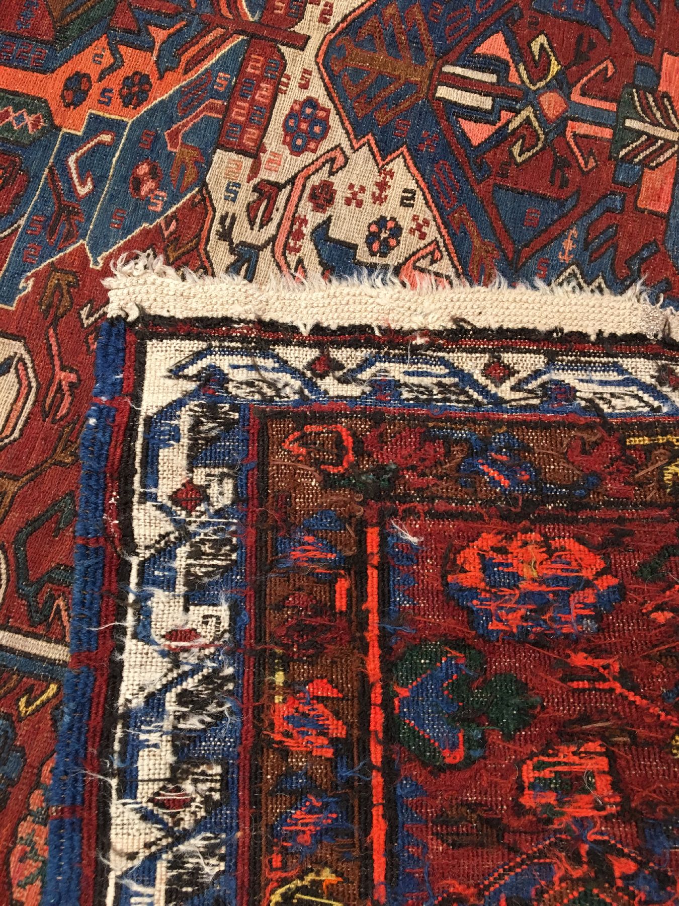 Detail h: Seichur "Drachen-Sumakh" alt, Ostkaukasus Kuba-Gebiet, Datiert 1920, Wolle gewebt auf Wolle. Seltener Drachen-Sumakh aus der Seichur ...