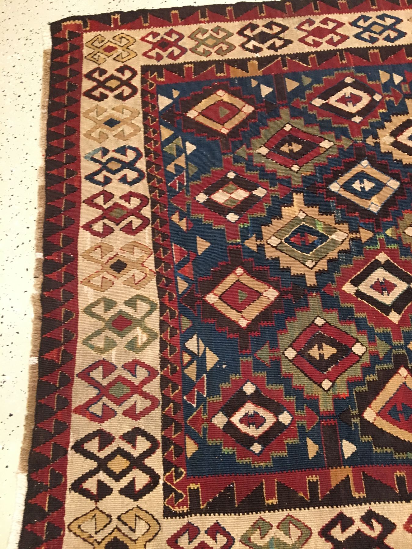 Detail e: Kaukasischer "Kelim" antik, Südkaukasus, Ende 19.Jhd., Wolle gewebt auf Wolle. Seltener Südkaukasischer Kelim mit Kuba Muster auf ...