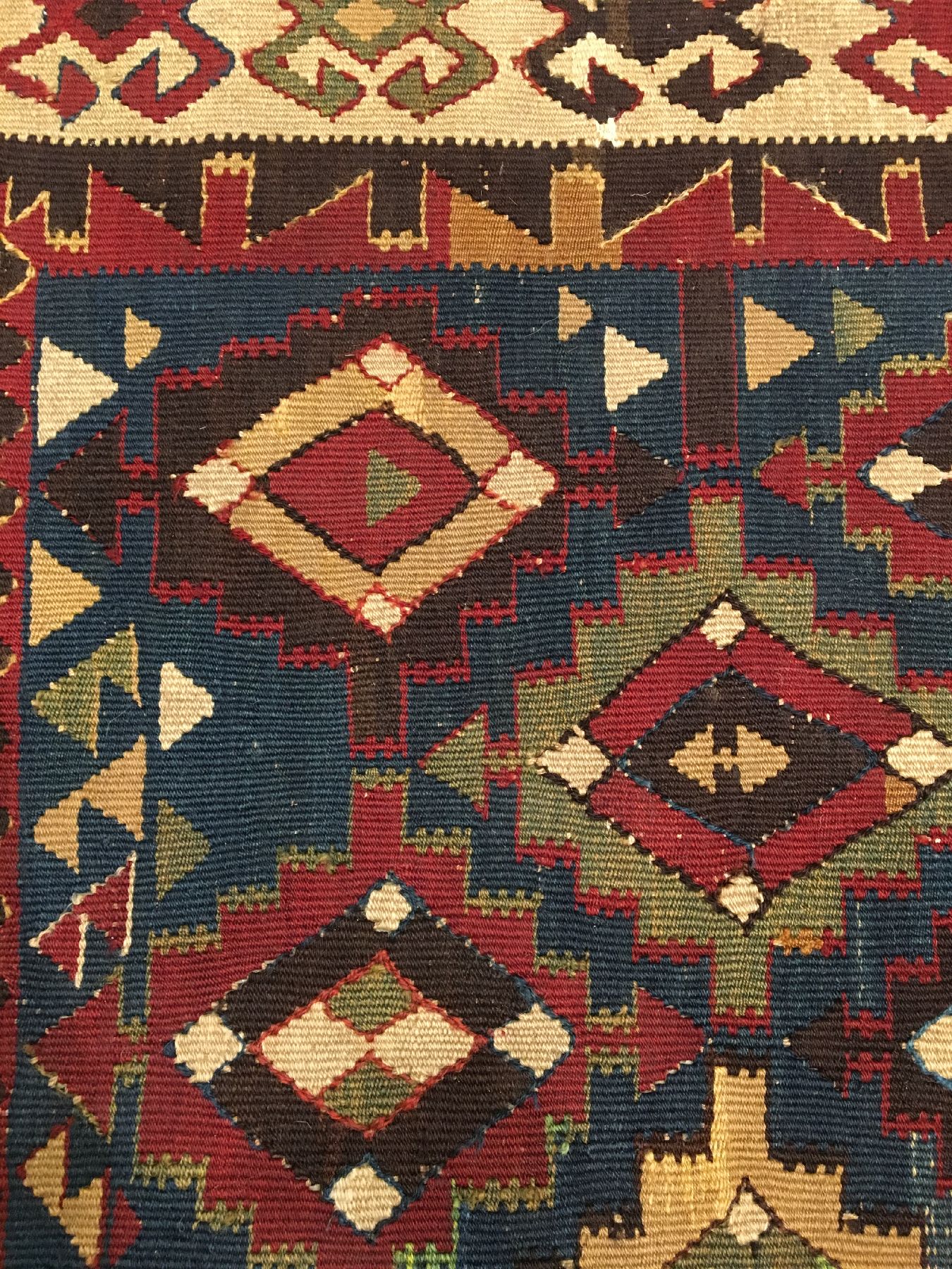 Detail f: Kaukasischer "Kelim" antik, Südkaukasus, Ende 19.Jhd., Wolle gewebt auf Wolle. Seltener Südkaukasischer Kelim mit Kuba Muster auf ...