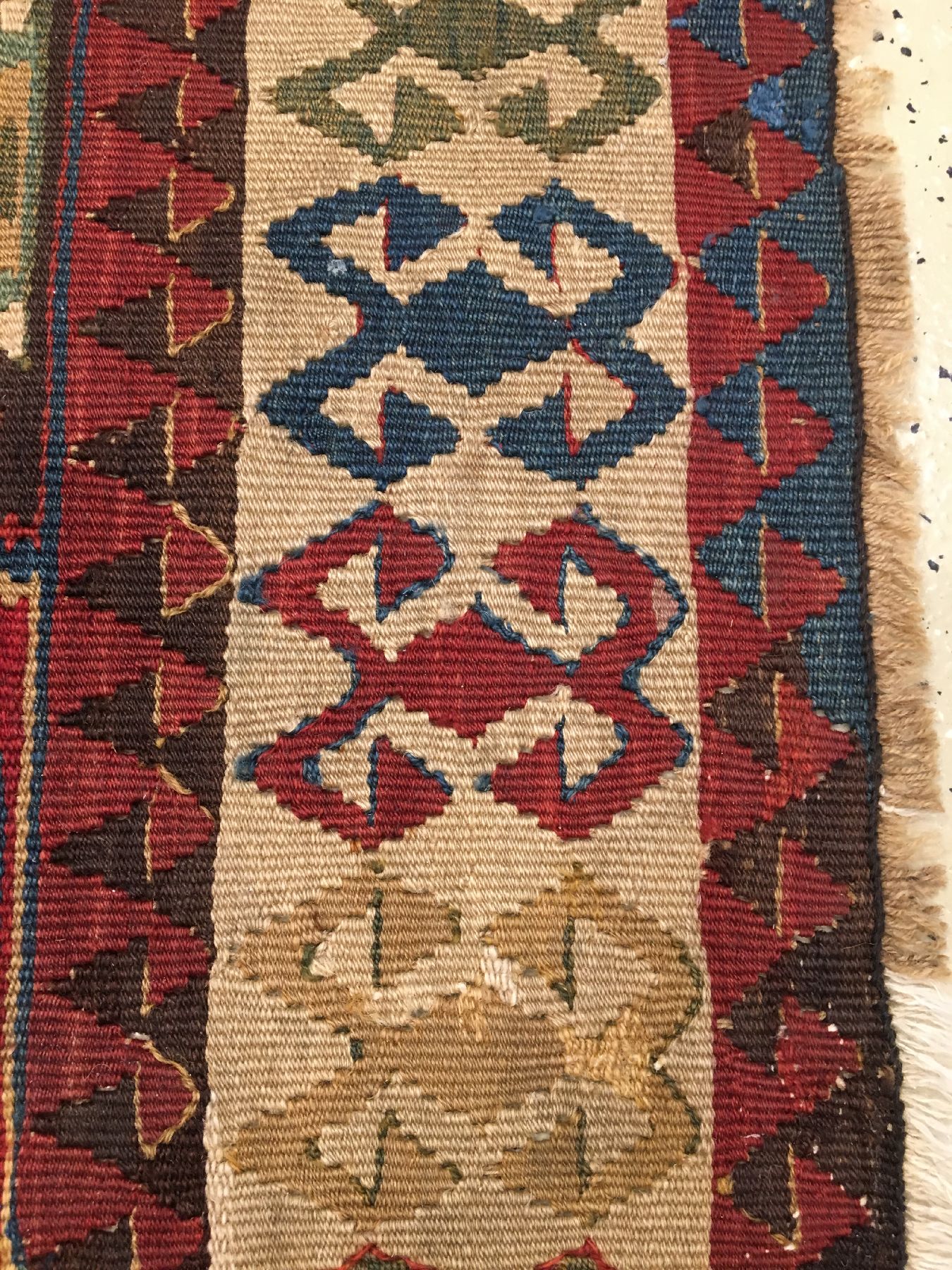 Detail h: Kaukasischer "Kelim" antik, Südkaukasus, Ende 19.Jhd., Wolle gewebt auf Wolle. Seltener Südkaukasischer Kelim mit Kuba Muster auf ...