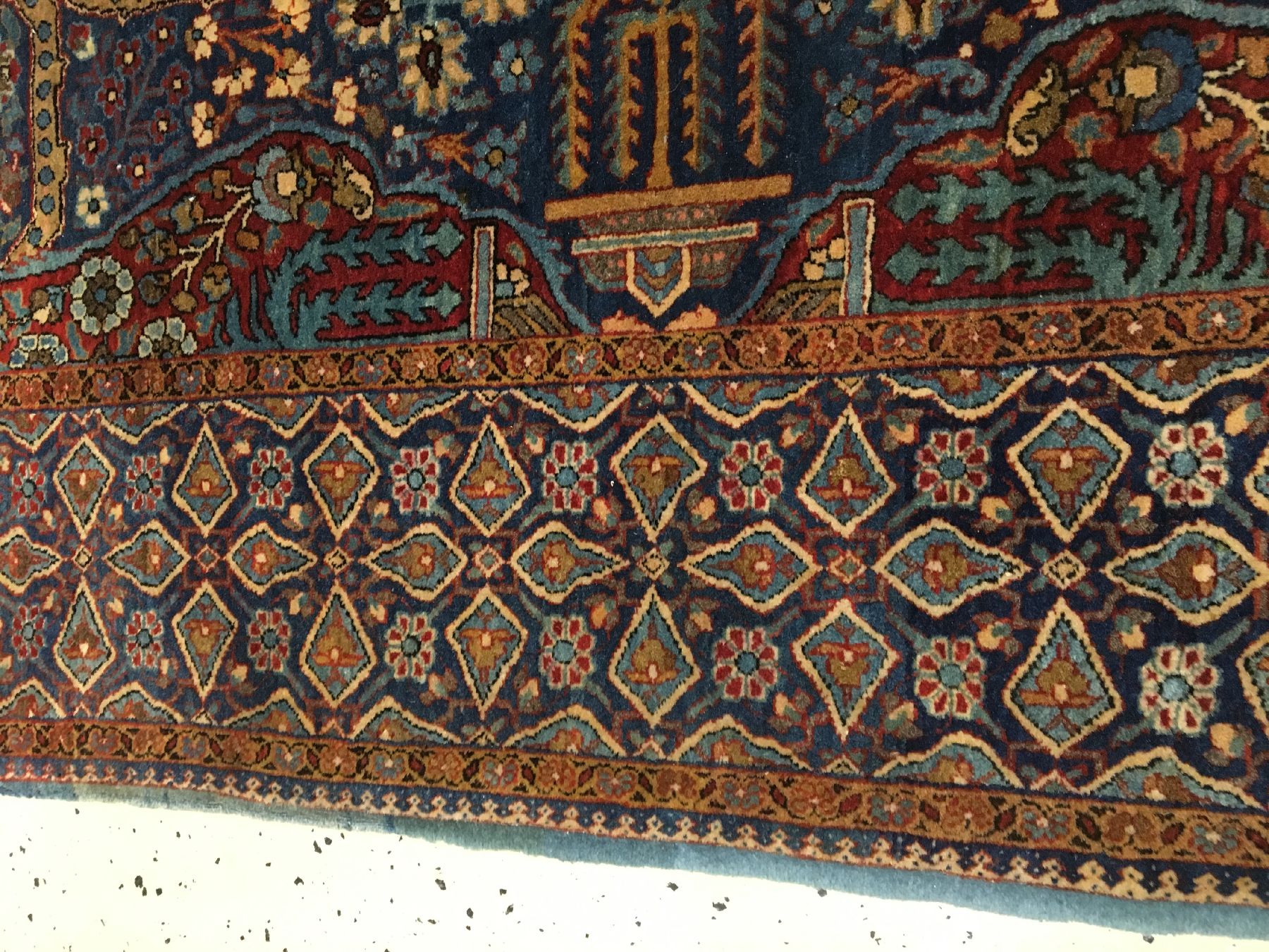 Detail f: Seltener feiner Keschan "Ateschoglou" antik, Zentralpersien, 19.Jhd., Korkwolle geknüpft auf Baumwolle. Dieses Spitzenexemplar aus den ...