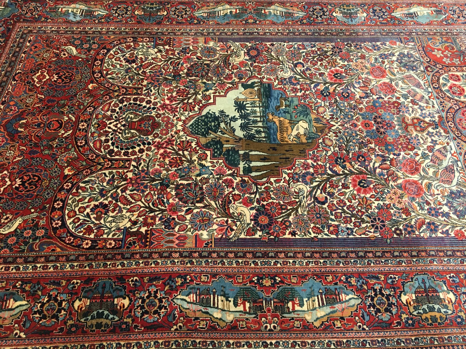 Detail b: Feiner Keschan Kork alt, Zentralpersien, um 1910, Korkwolle geknüpft auf Baumwolle. Sehr hochwertiger Keschan mit Paradiestor Muster und ...