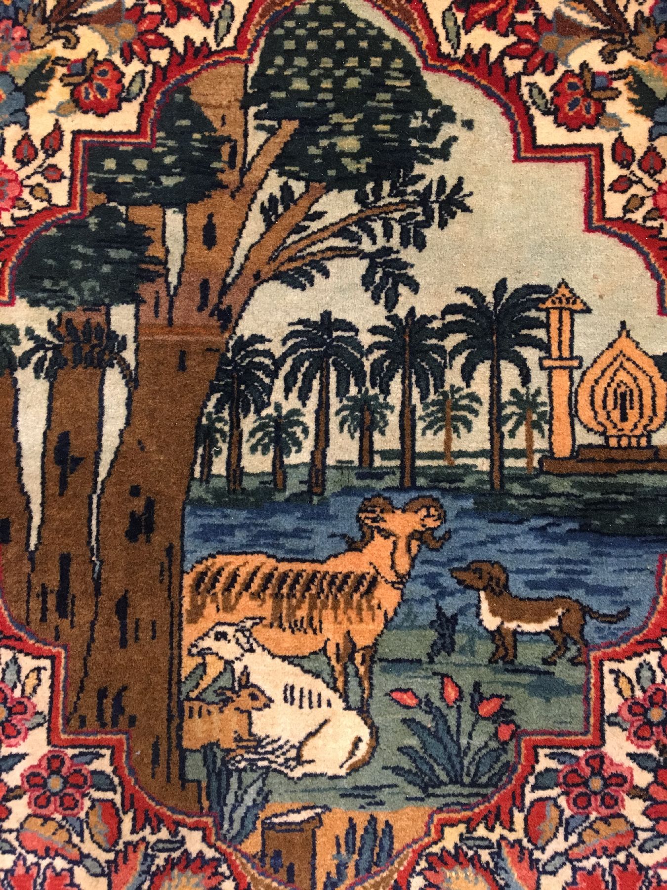 Detail c: Feiner Keschan Kork alt, Zentralpersien, um 1910, Korkwolle geknüpft auf Baumwolle. Sehr hochwertiger Keschan mit Paradiestor Muster und ...