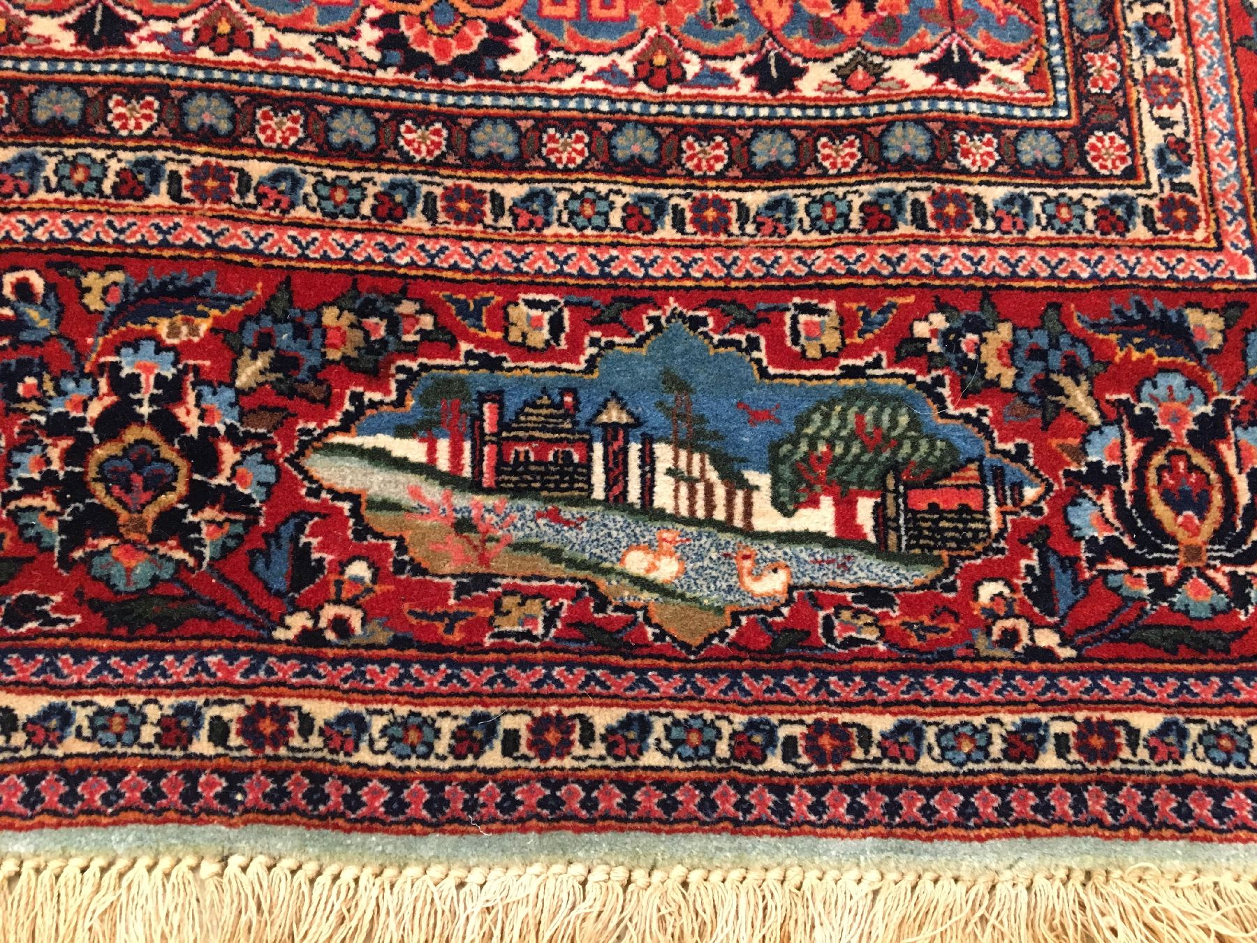 Detail e: Feiner Keschan Kork alt, Zentralpersien, um 1910, Korkwolle geknüpft auf Baumwolle. Sehr hochwertiger Keschan mit Paradiestor Muster und ...