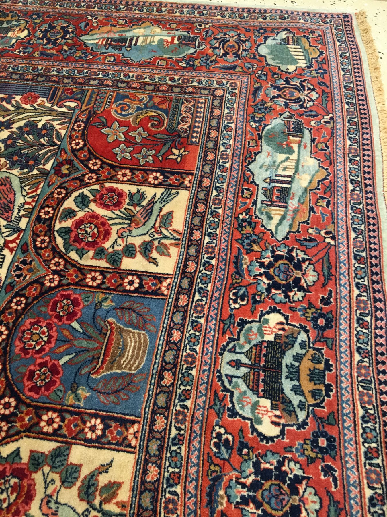 Detail f: Feiner Keschan Kork alt, Zentralpersien, um 1910, Korkwolle geknüpft auf Baumwolle. Sehr hochwertiger Keschan mit Paradiestor Muster und ...