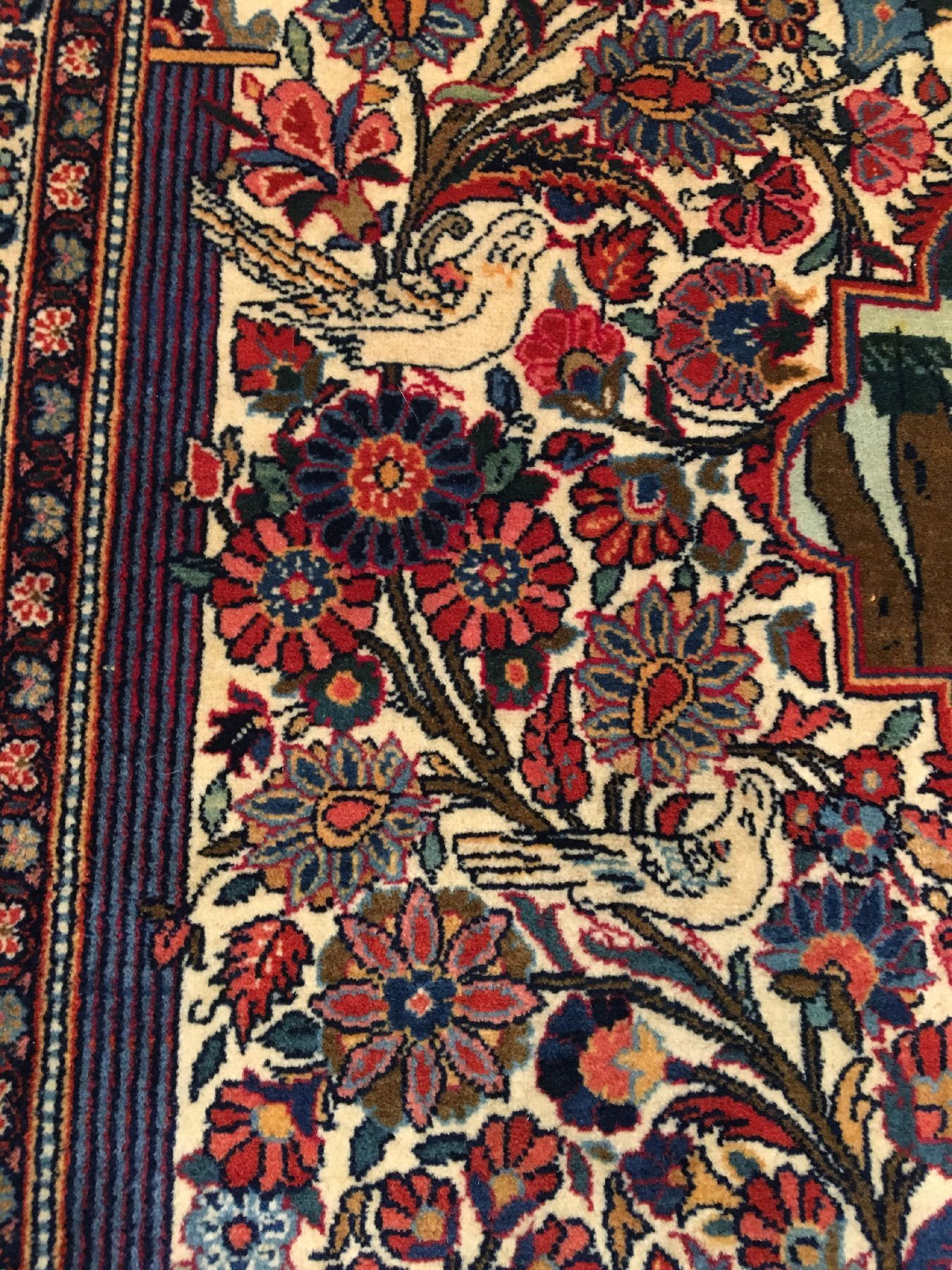 Detail g: Feiner Keschan Kork alt, Zentralpersien, um 1910, Korkwolle geknüpft auf Baumwolle. Sehr hochwertiger Keschan mit Paradiestor Muster und ...