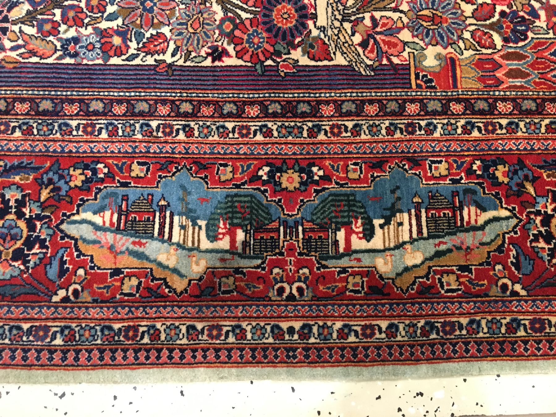 Detail h: Feiner Keschan Kork alt, Zentralpersien, um 1910, Korkwolle geknüpft auf Baumwolle. Sehr hochwertiger Keschan mit Paradiestor Muster und ...