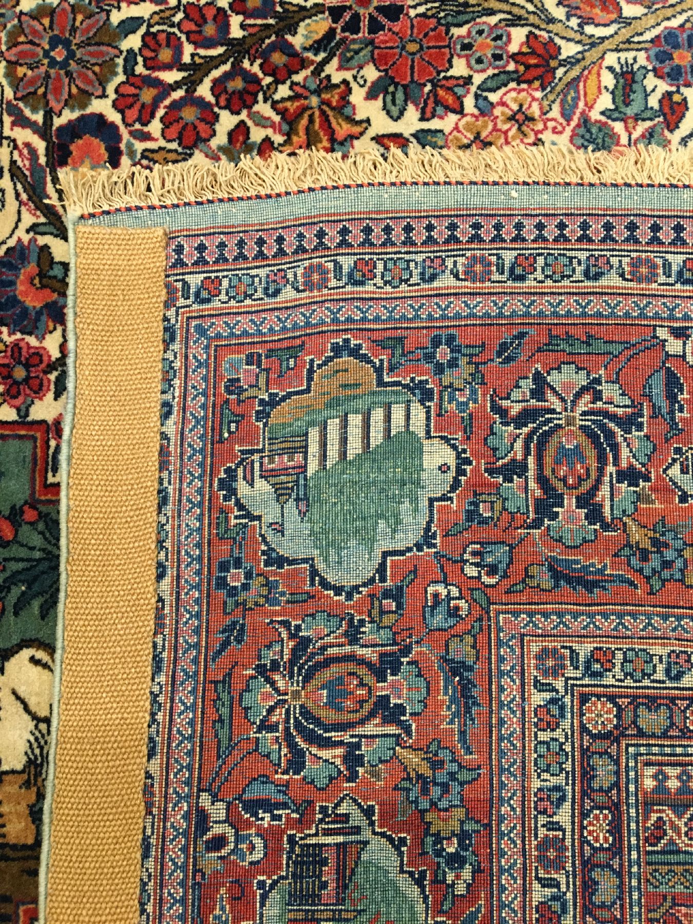 Detail i: Feiner Keschan Kork alt, Zentralpersien, um 1910, Korkwolle geknüpft auf Baumwolle. Sehr hochwertiger Keschan mit Paradiestor Muster und ...