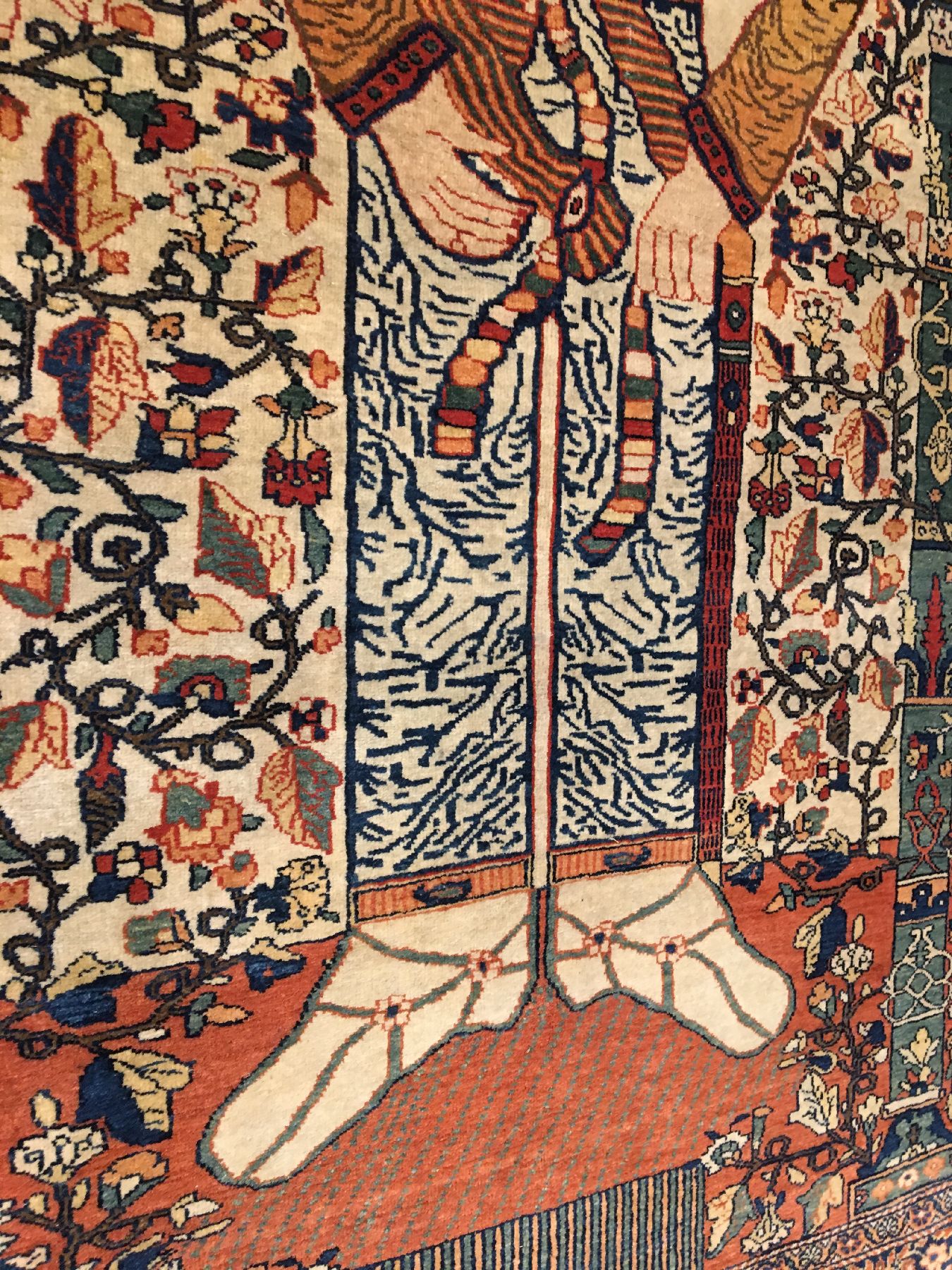 Detail e: Seltener Farahan "Bildteppich" antik (Sassanidenherrscher Schapur I.), Westpersien, 19.Jhd., Wolle geknüpft auf Baumwolle. Rarer Farahan ...