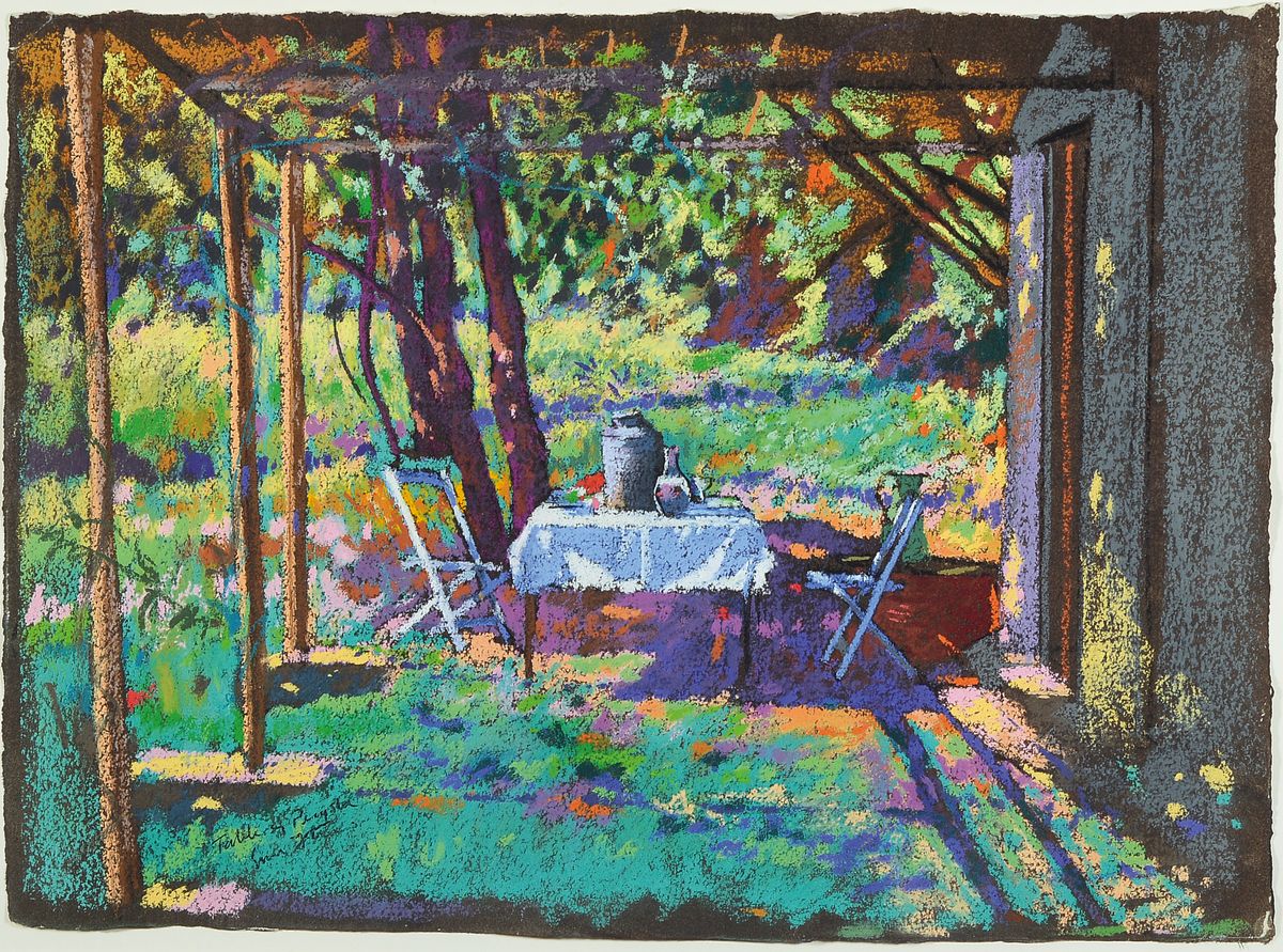 Simon Fletcher, geb. 1948, Pastell, links unten sign., unter Glas gerahmt, Motiv ca. 40x54 cm, gesamt ca. 65x80 cm