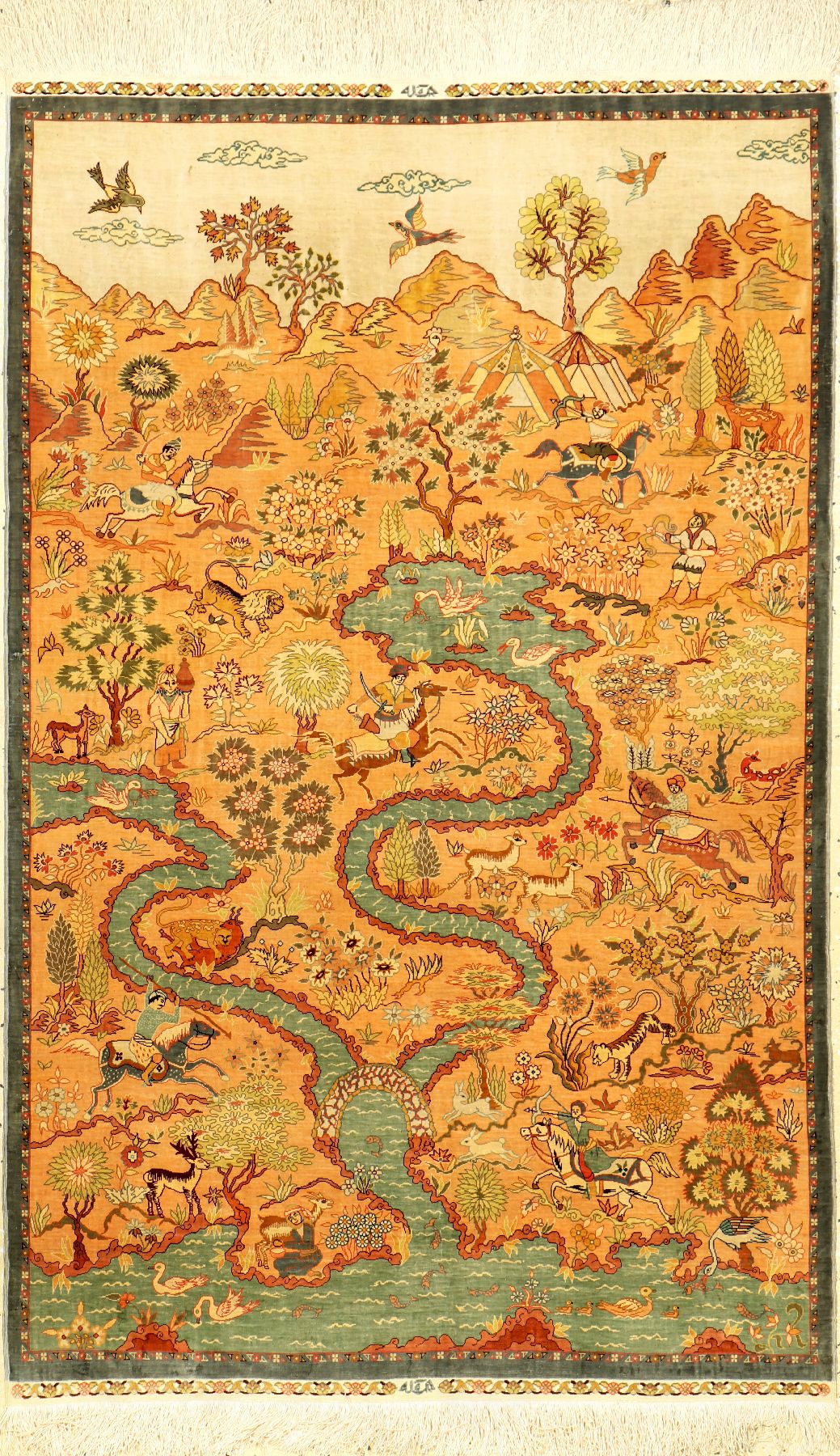 Hochfeiner Seiden Hereke "14x14 Knüpfung" alt (Signiert), Türkei, um 1960/1970, reine Naturseide. Sehr feiner Seiden Hereke mit ...