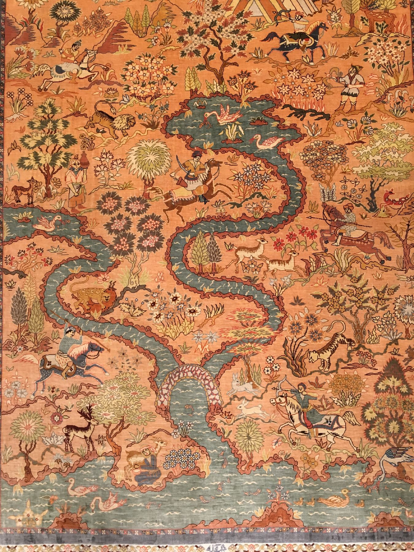 Detail a: Hochfeiner Seiden Hereke "14x14 Knüpfung" alt (Signiert), Türkei, um 1960/1970, reine Naturseide. Sehr feiner Seiden Hereke mit ...