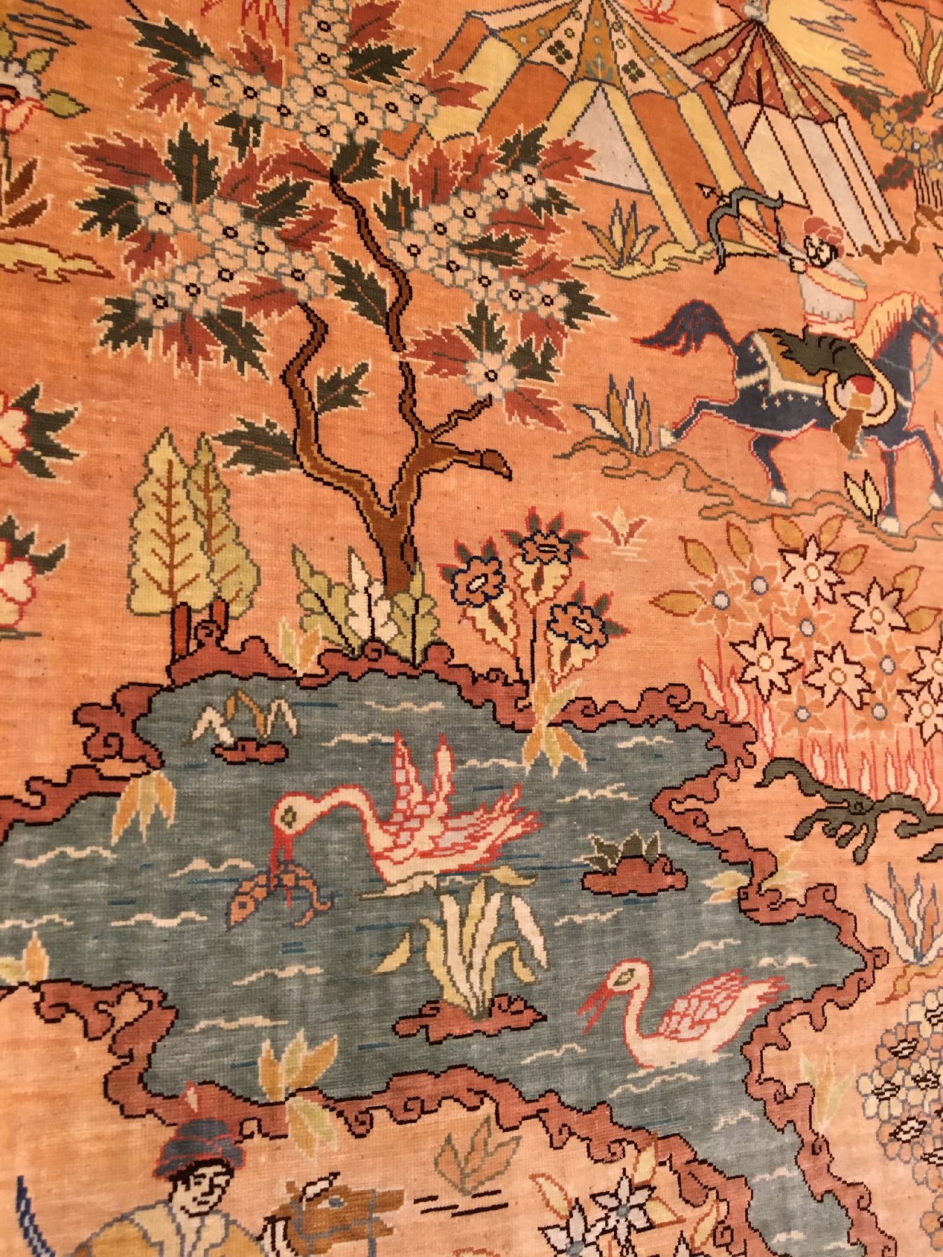 Detail c: Hochfeiner Seiden Hereke "14x14 Knüpfung" alt (Signiert), Türkei, um 1960/1970, reine Naturseide. Sehr feiner Seiden Hereke mit ...