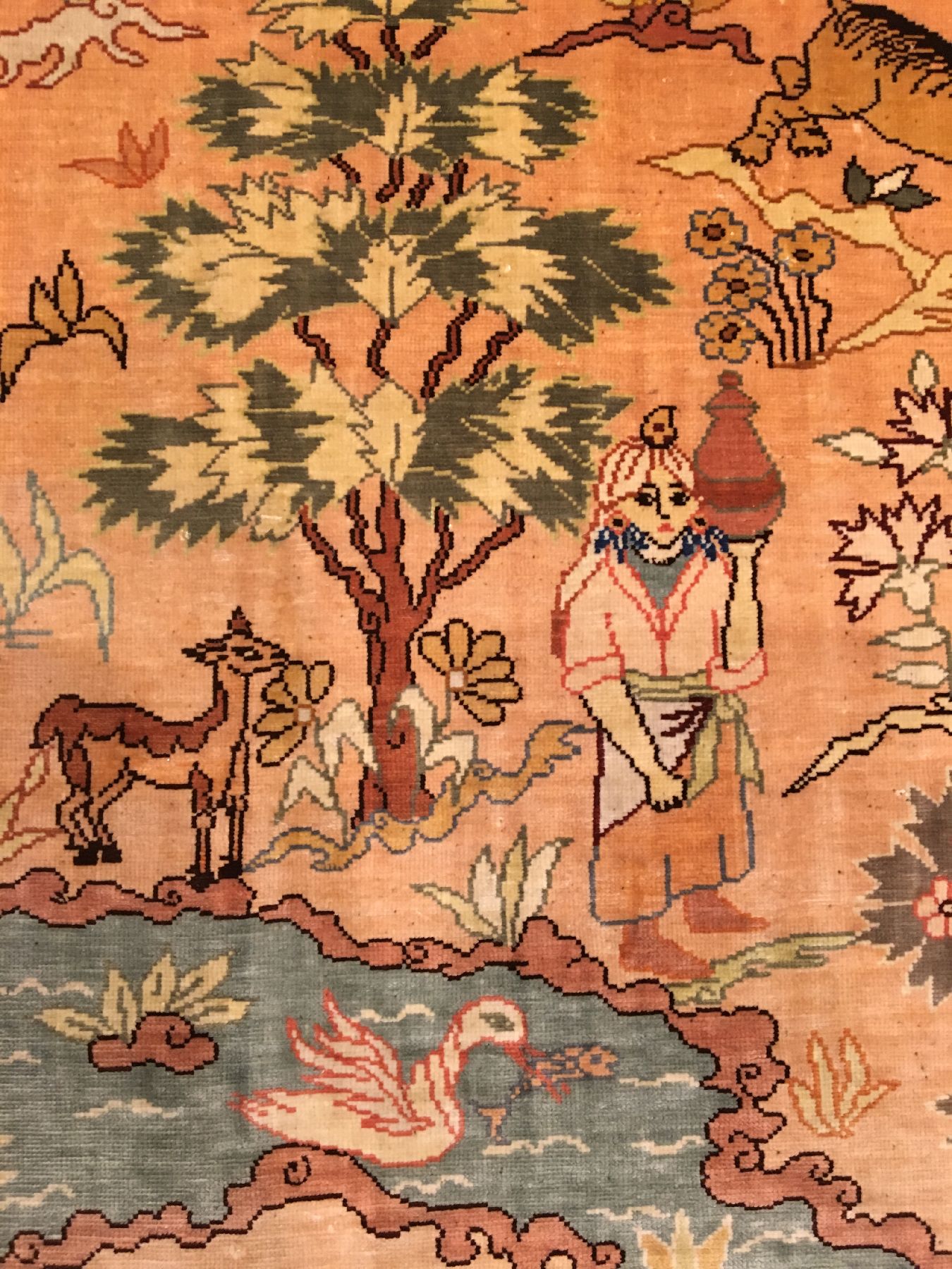 Detail d: Hochfeiner Seiden Hereke "14x14 Knüpfung" alt (Signiert), Türkei, um 1960/1970, reine Naturseide. Sehr feiner Seiden Hereke mit ...