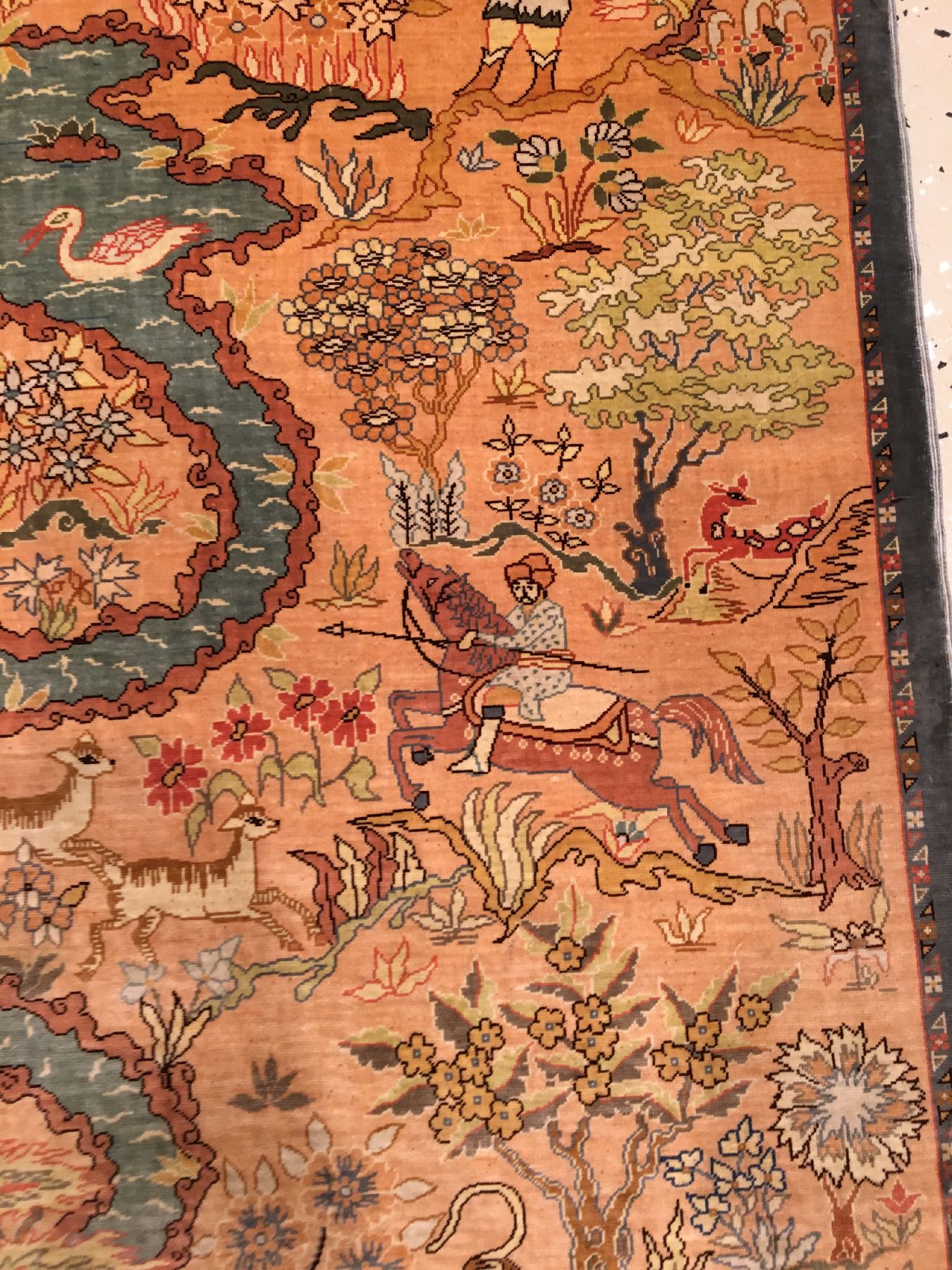 Detail e: Hochfeiner Seiden Hereke "14x14 Knüpfung" alt (Signiert), Türkei, um 1960/1970, reine Naturseide. Sehr feiner Seiden Hereke mit ...