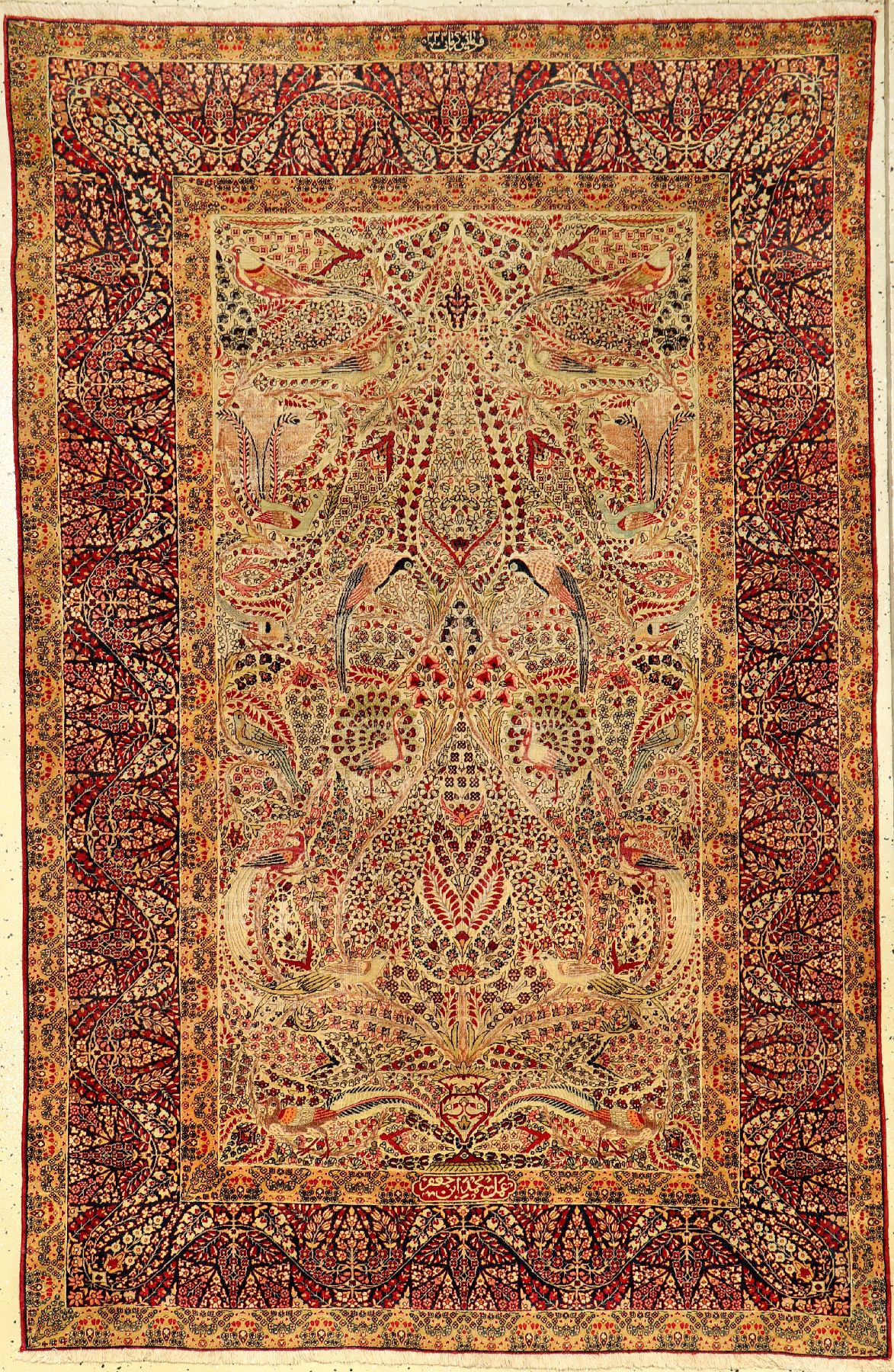 Sehr feiner Kerman "Ravar" antik "Auftraggeber Kermani, Knüpfer Mohammad Ebne Jafar" (Signiert), Südpersien, Datiert 1913, ...