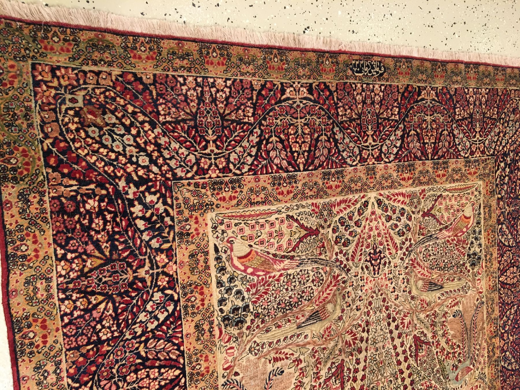 Detail h: Sehr feiner Kerman "Ravar" antik "Auftraggeber Kermani, Knüpfer Mohammad Ebne Jafar" (Signiert), Südpersien, Datiert 1913, ...