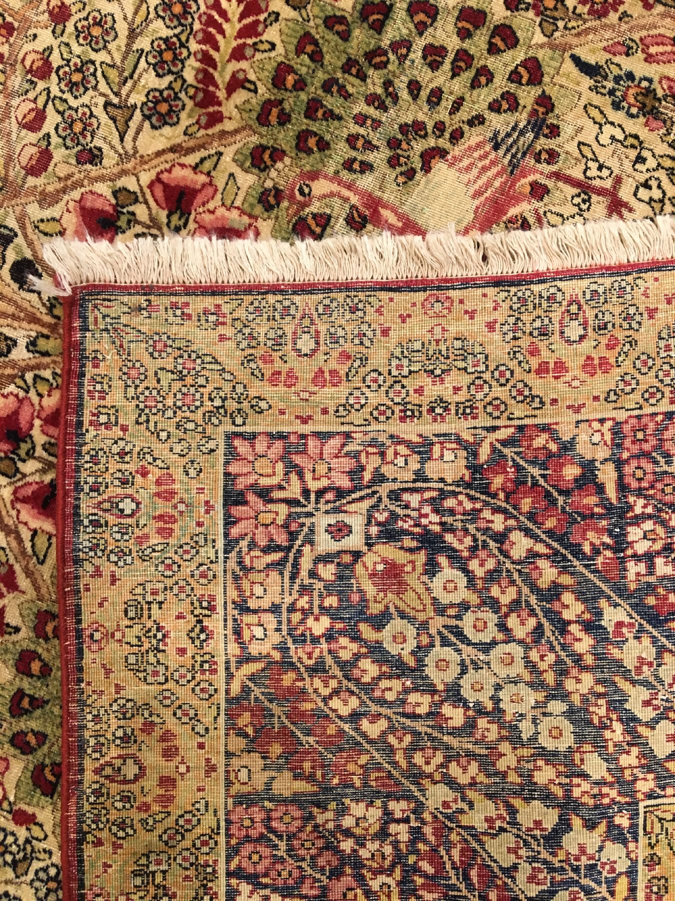 Detail j: Sehr feiner Kerman "Ravar" antik "Auftraggeber Kermani, Knüpfer Mohammad Ebne Jafar" (Signiert), Südpersien, Datiert 1913, ...