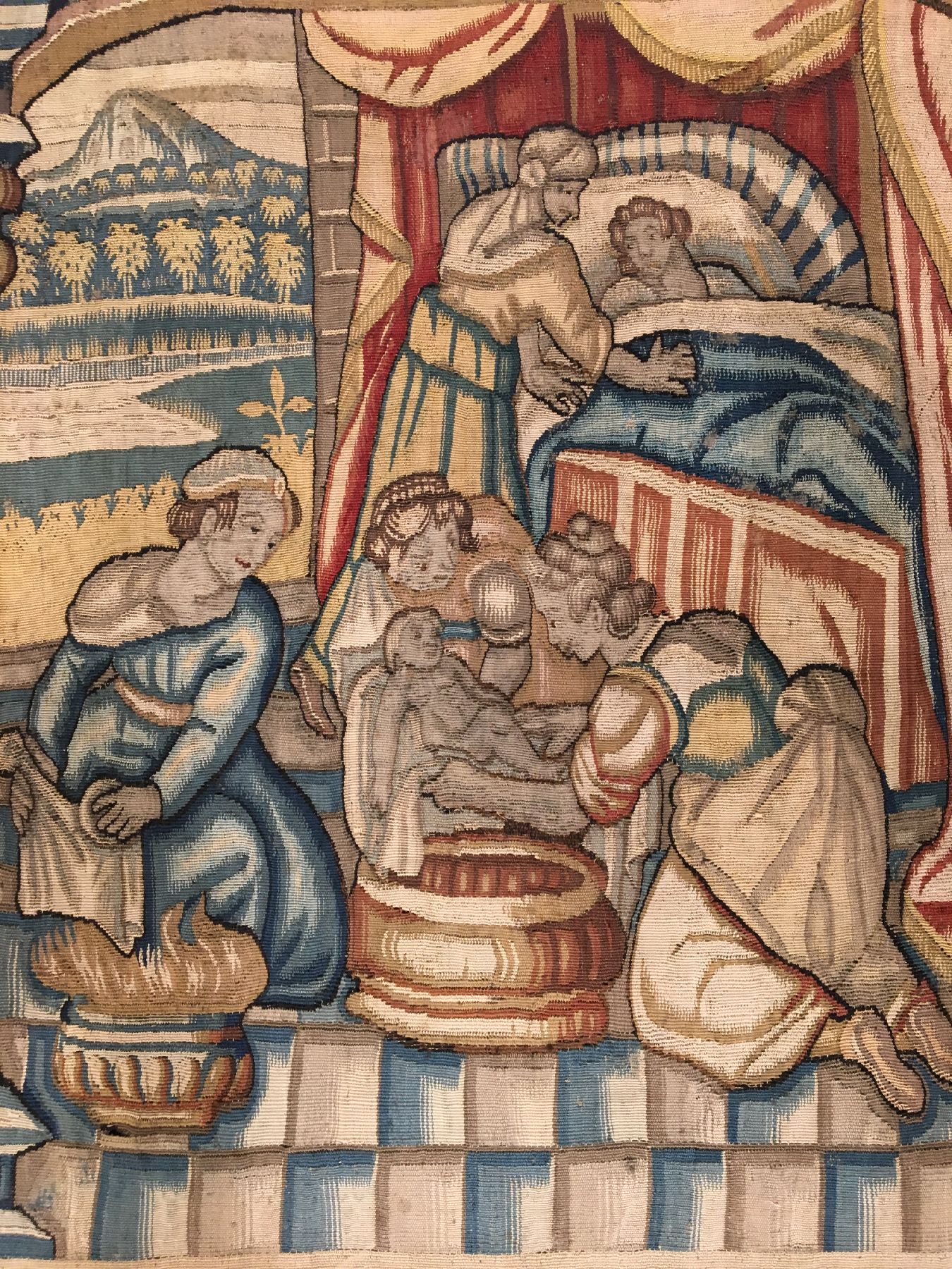 Detail a: Feine Brüsseler "Tapisserie" antik (Fragment), Flandern, 16.Jhd., Wolle mit Seide. Frühe und feine Tapisserie in erstklassigen Farben. ...