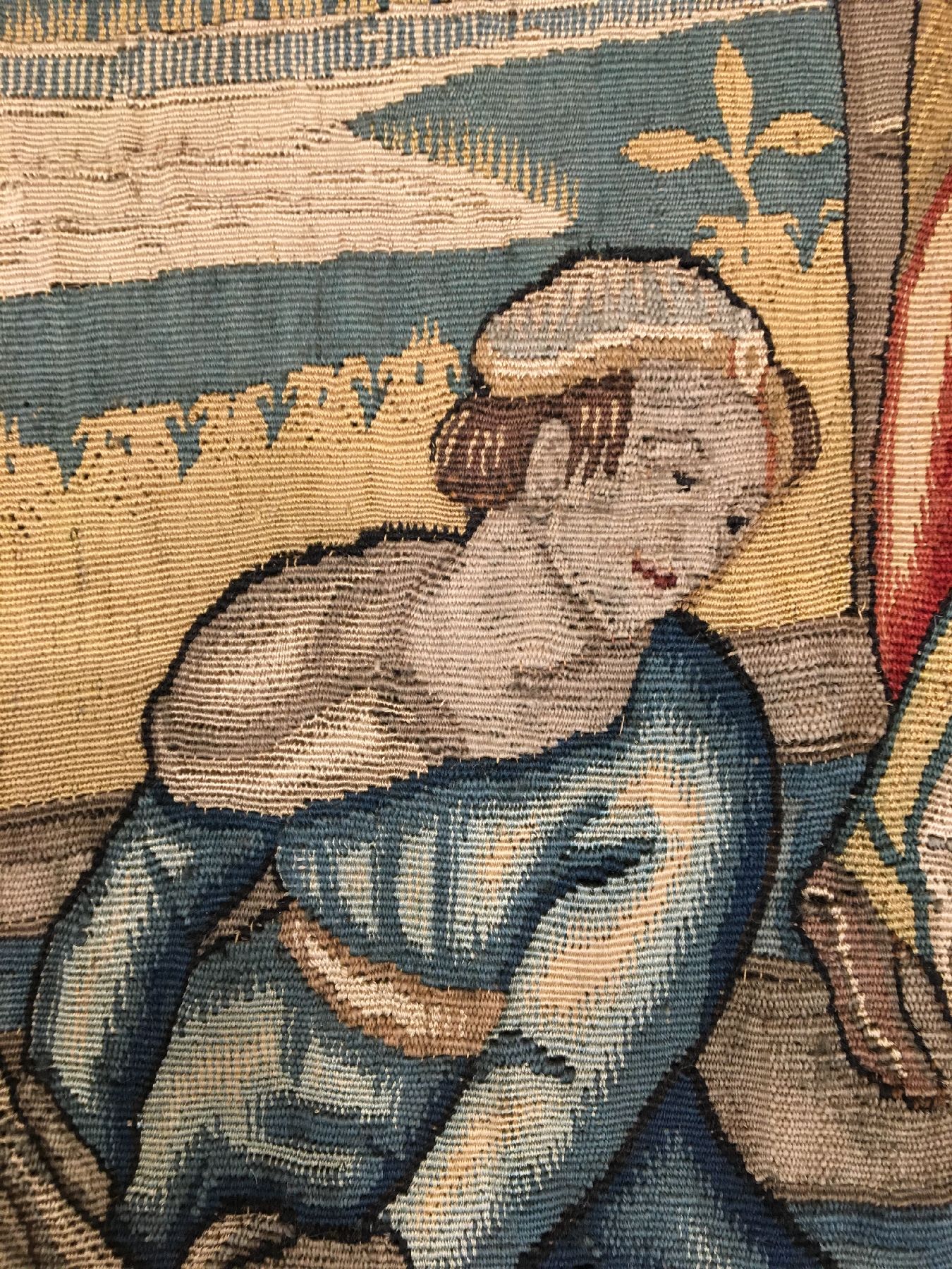 Detail d: Feine Brüsseler "Tapisserie" antik (Fragment), Flandern, 16.Jhd., Wolle mit Seide. Frühe und feine Tapisserie in erstklassigen Farben. ...