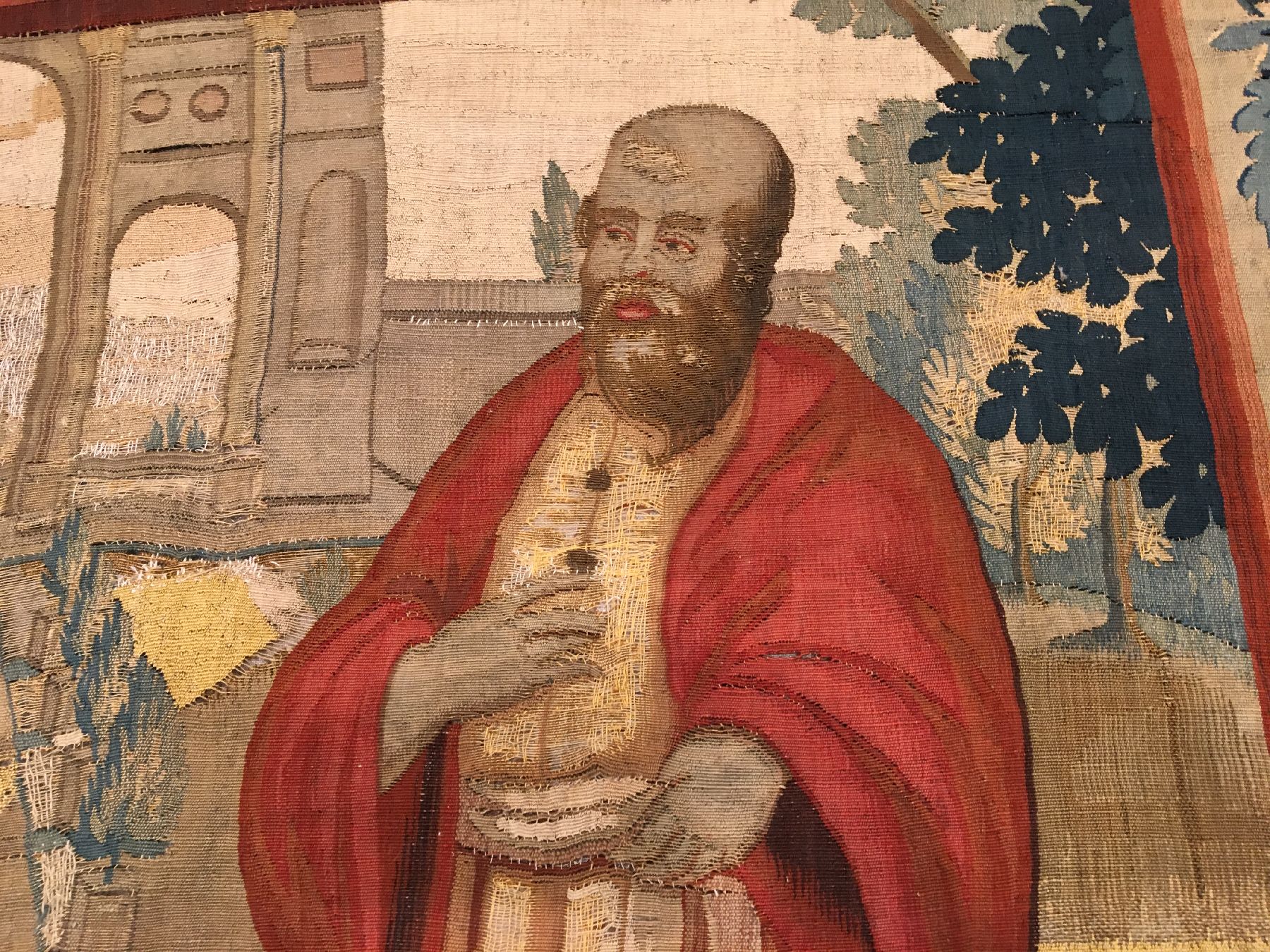 Detail c: Sehr feine Brüsseler "Tapisserie" antik (Fragment), Flandern, 16.Jhd., Wolle mit Seide. Bemerkenswerte feine Arbeit aus den Brüsseler ...
