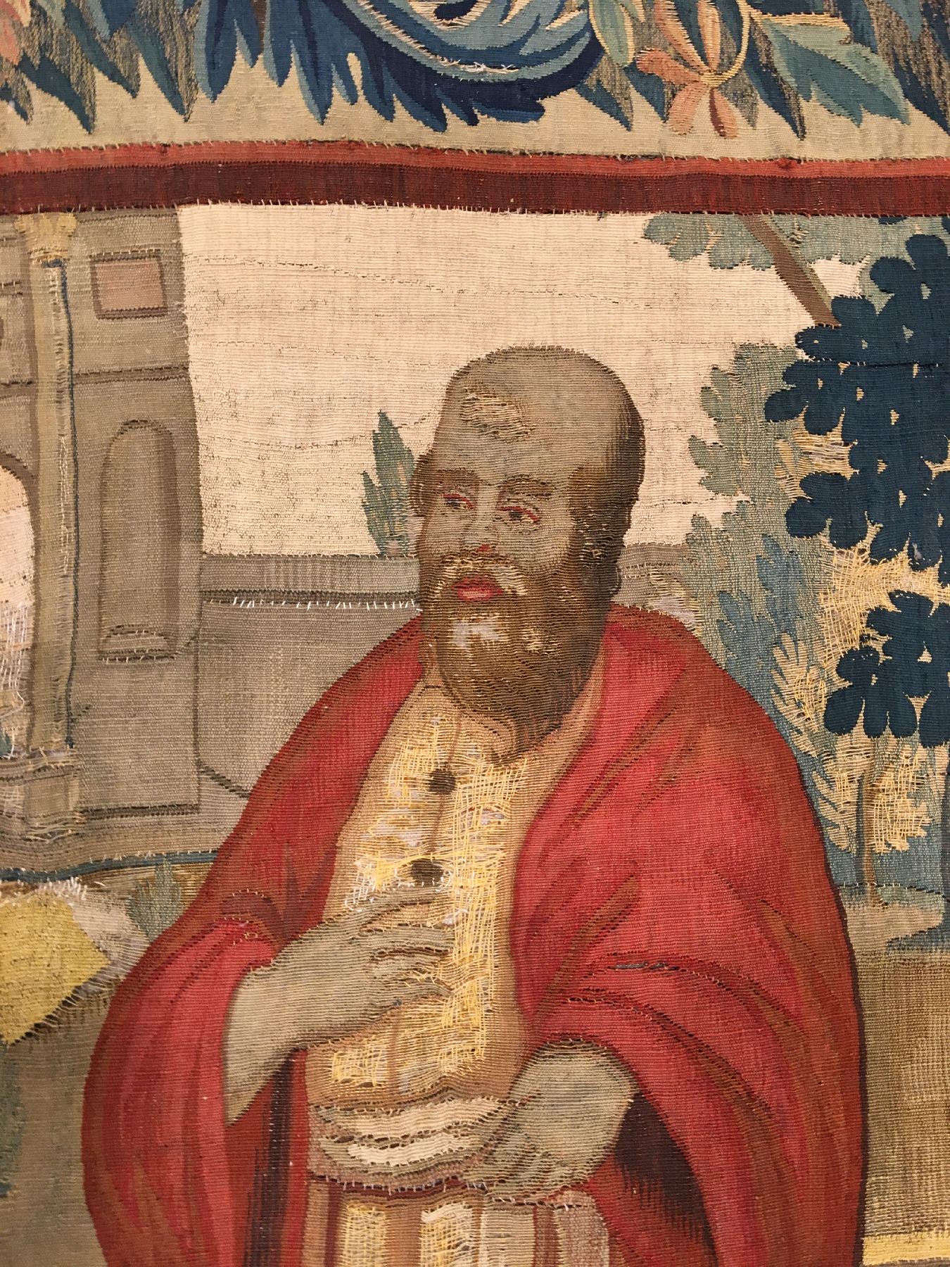 Detail d: Sehr feine Brüsseler "Tapisserie" antik (Fragment), Flandern, 16.Jhd., Wolle mit Seide. Bemerkenswerte feine Arbeit aus den Brüsseler ...