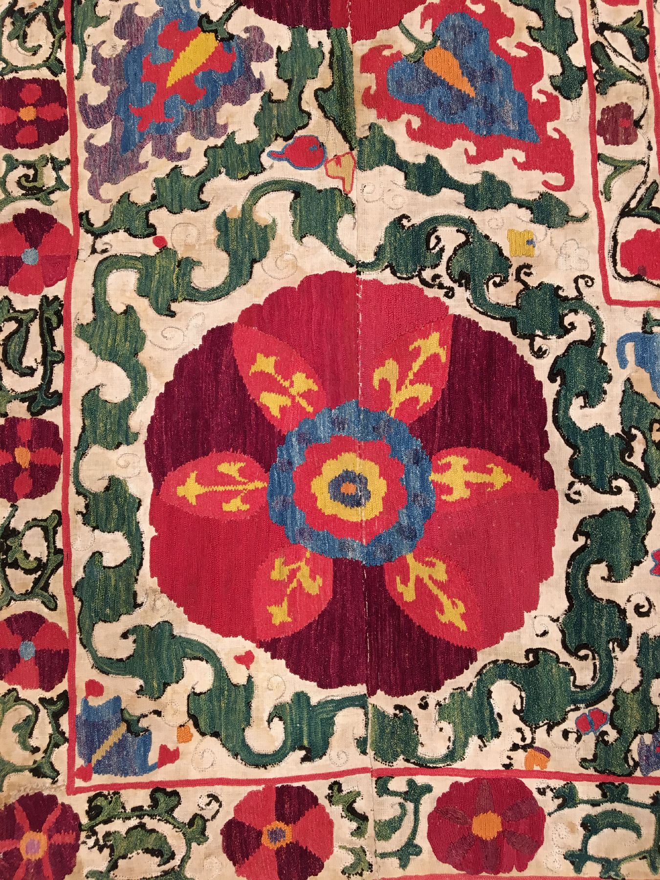 Detail g: Shakhrisyabz "Susani" antik, Usbekistan, 19.Jhd., Seidenstickerei auf Baumwollgewebe. Feine Shakhrisyabz Susani mit einer prächtigen ...