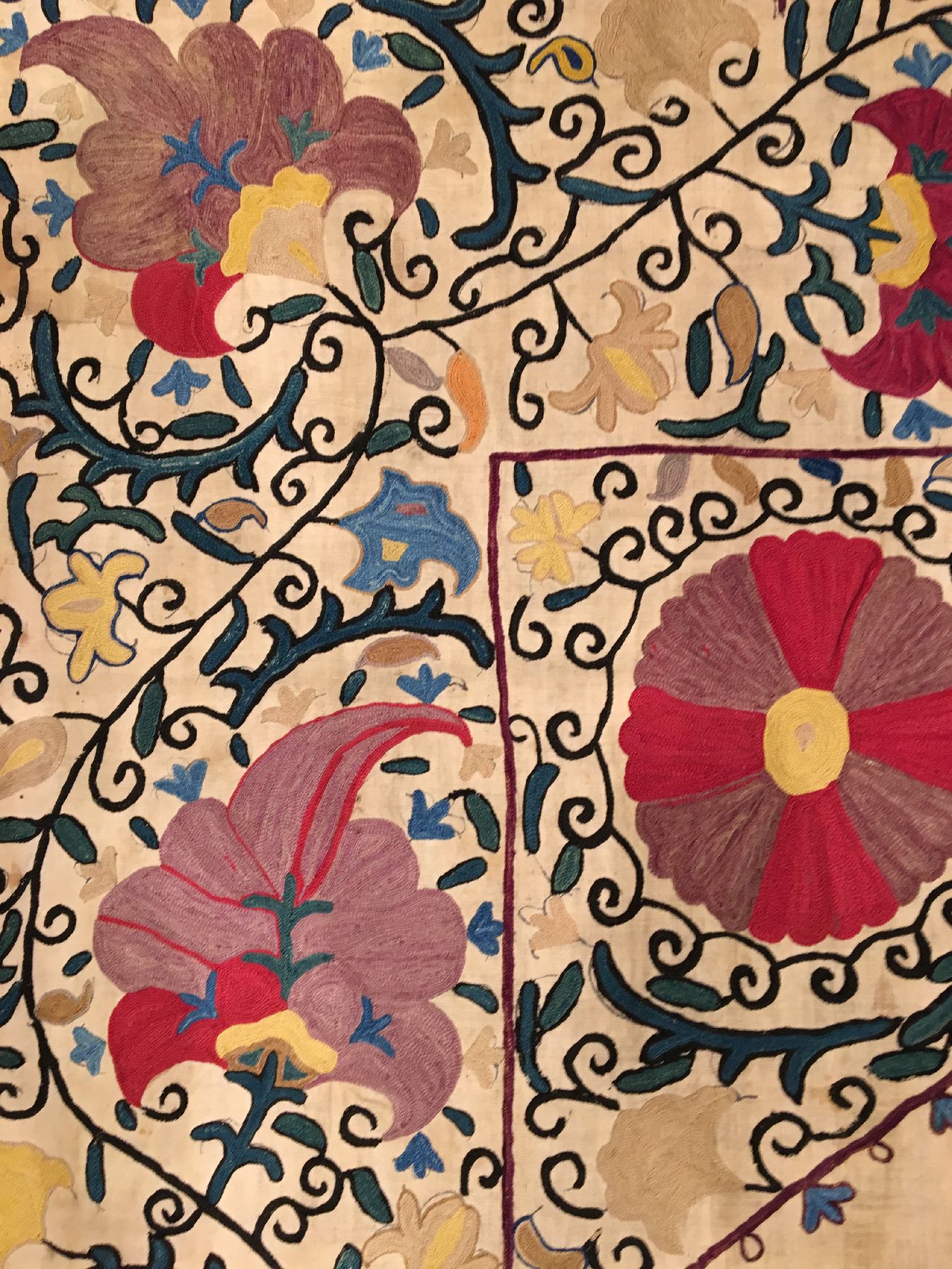 Detail c: Bochara "Susani" antik, Usbekistan, 19.Jhd., Seidenstickerei auf Baumwollgewebe. Große Bochara Susani im sogenannten Ruidscho-Typus mit ...