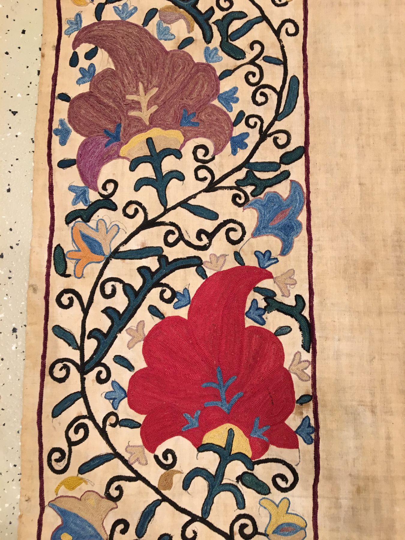Detail f: Bochara "Susani" antik, Usbekistan, 19.Jhd., Seidenstickerei auf Baumwollgewebe. Große Bochara Susani im sogenannten Ruidscho-Typus mit ...