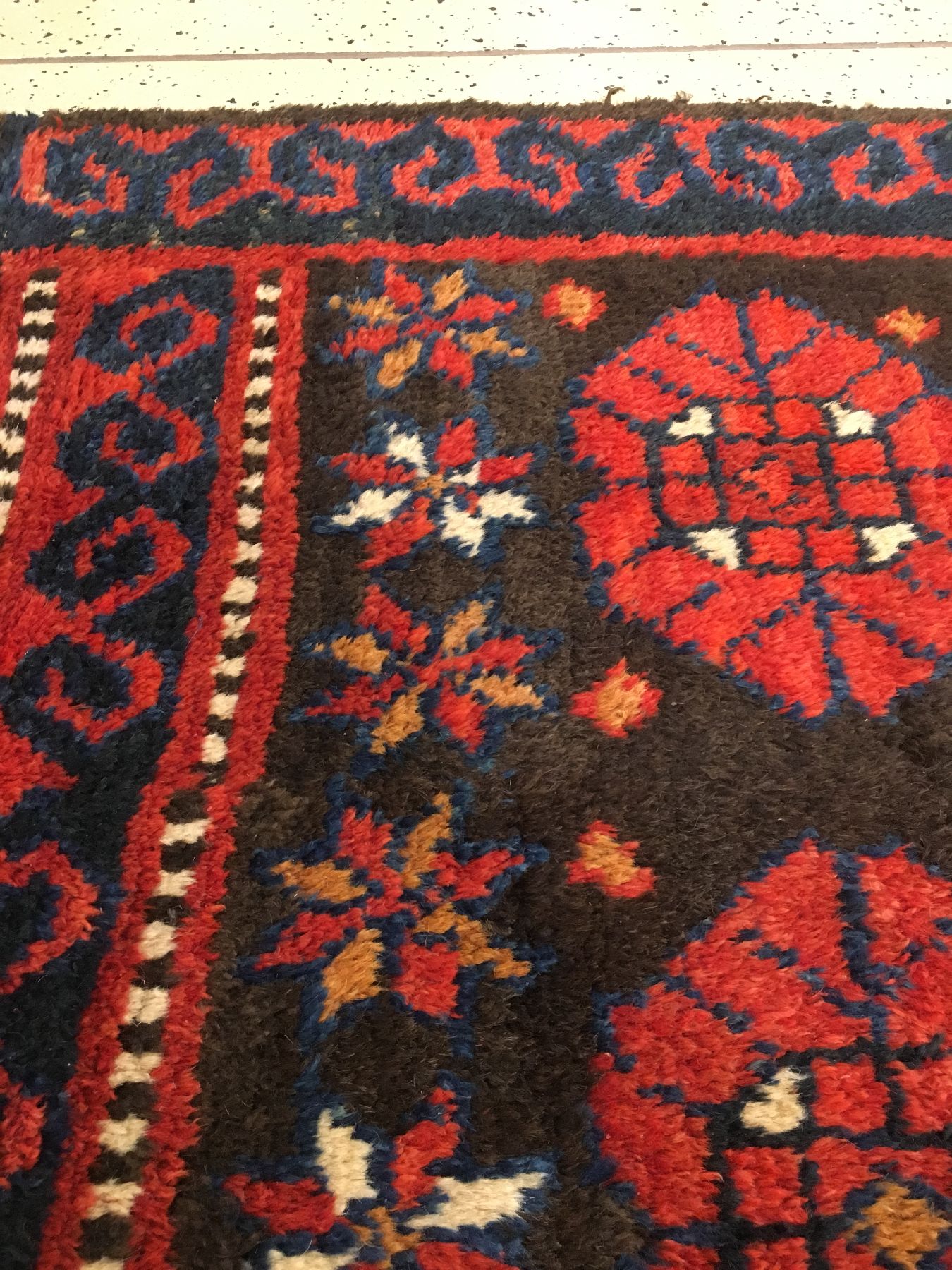 Detail c: Seltener Kirgisischer "Hauptteppich" antik, Kirgisistan Amu-Darja Region, 19.Jhd., Wolle geknüpft auf Ziegenhaar. Dekorativer ...