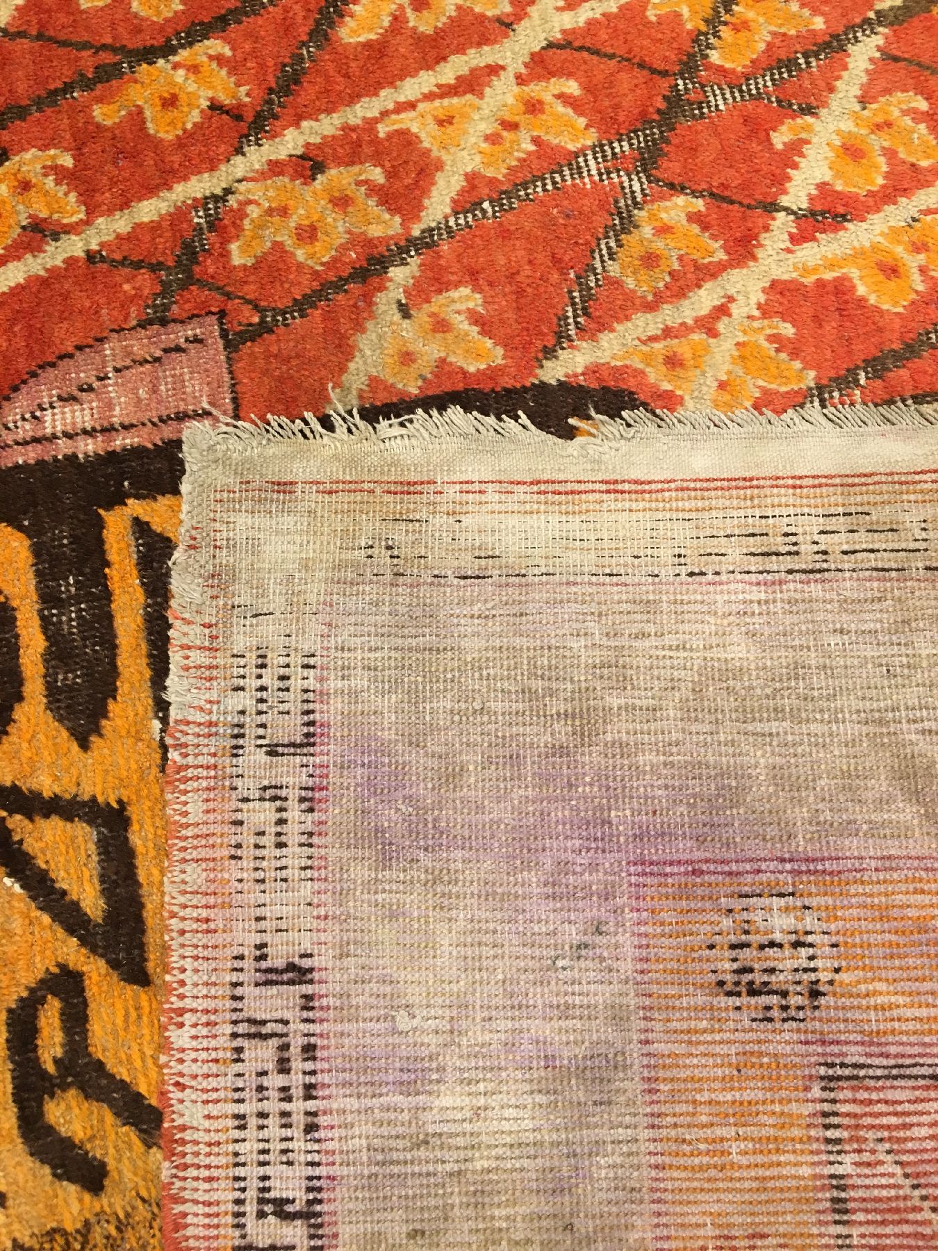 Detail f: Seltener Samarkand "Tigerteppich" antik, Ostturkestan, um 1890, Wolle geknüpft auf Baumwolle. Sehr seltener Teppich aus Samarkand ...