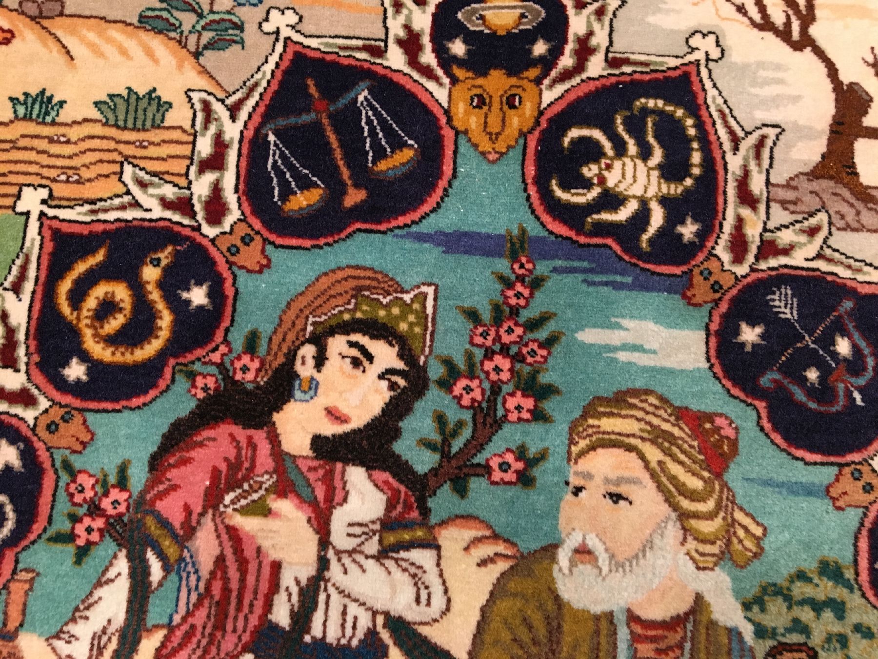 Detail c: Großer feiner Täbriz "Damandan" alt "Vier Jahreszeiten-Teppich" 50 RAJ (Signiert), Nordwestpersien, um 1960, Korkwolle ...