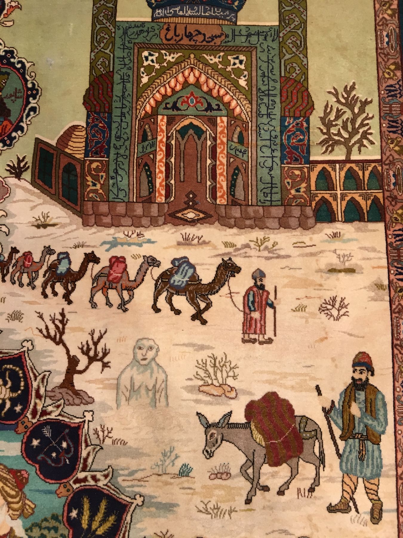 Detail d: Großer feiner Täbriz "Damandan" alt "Vier Jahreszeiten-Teppich" 50 RAJ (Signiert), Nordwestpersien, um 1960, Korkwolle ...