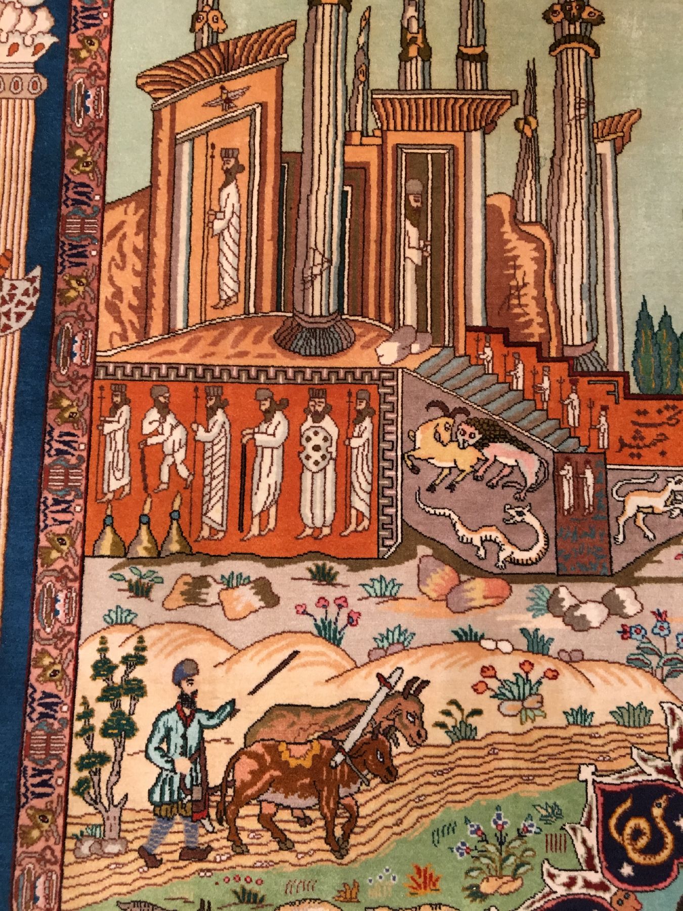 Detail e: Großer feiner Täbriz "Damandan" alt "Vier Jahreszeiten-Teppich" 50 RAJ (Signiert), Nordwestpersien, um 1960, Korkwolle ...