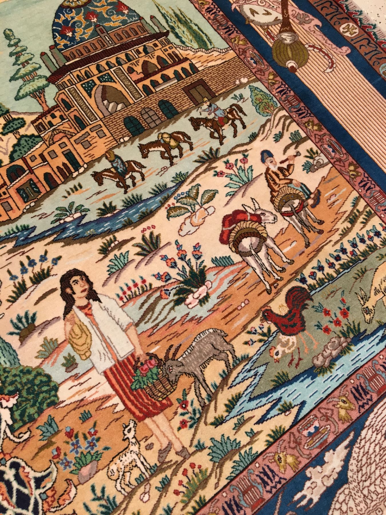 Detail g: Großer feiner Täbriz "Damandan" alt "Vier Jahreszeiten-Teppich" 50 RAJ (Signiert), Nordwestpersien, um 1960, Korkwolle ...