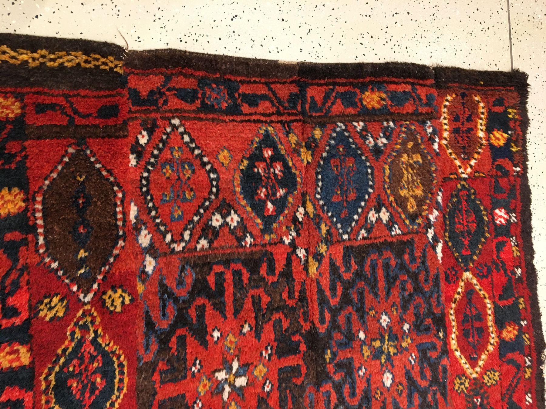 Detail e: Kirgisischer "Hauptteppich" antik, Kirgisistan Amu-Darja Region, Ende 19.Jhd., Wolle geknüpft auf Ziegenhaar. Seltener Hauptteppich aus ...