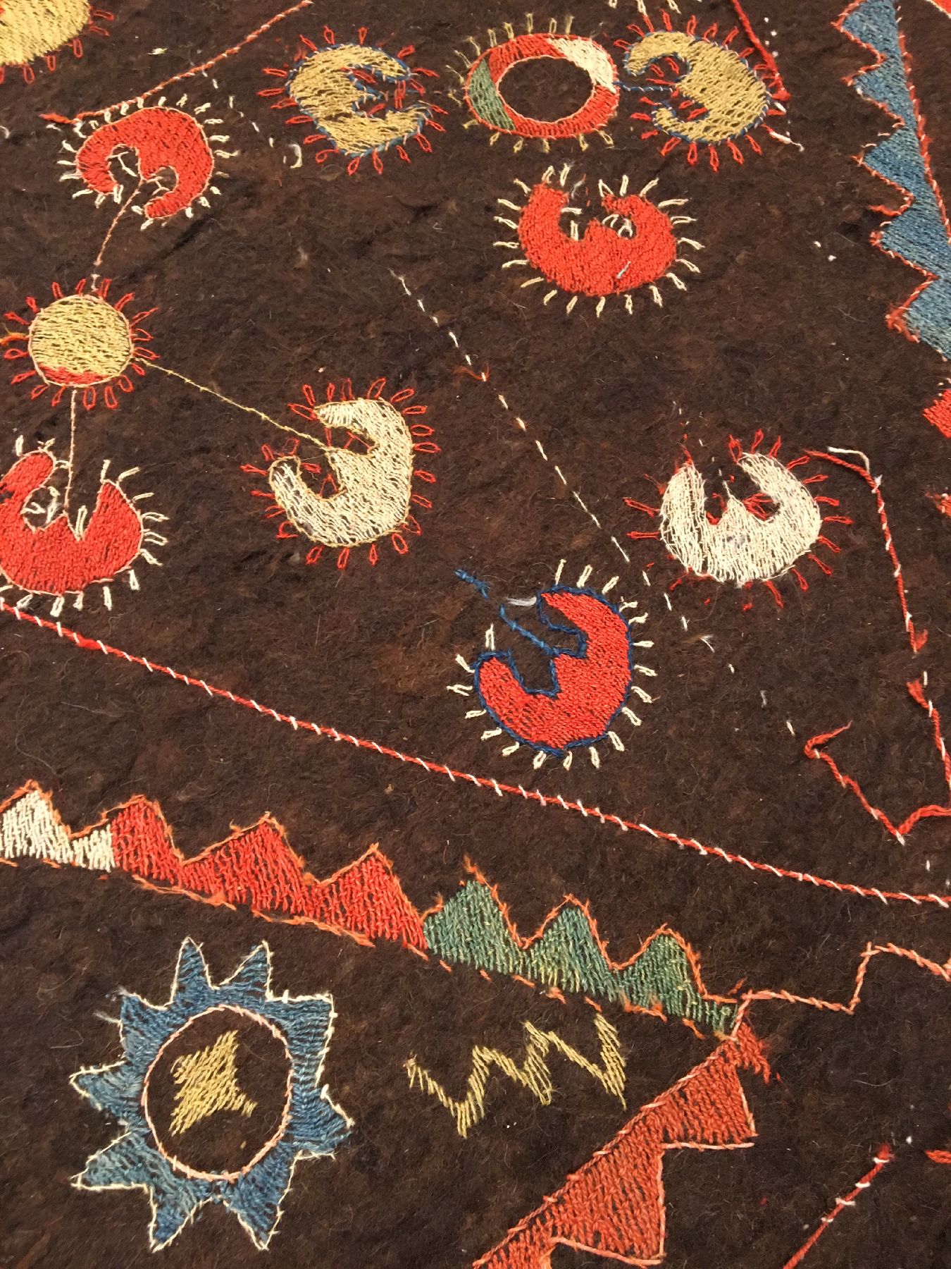 Detail d: Seltener Lakai "Filzteppich" antik, Usbekistan, 19.Jhd., Wollstickerei auf Filz. Rarer Filzteppich der Lakai-Stämme in typischer Muster ...