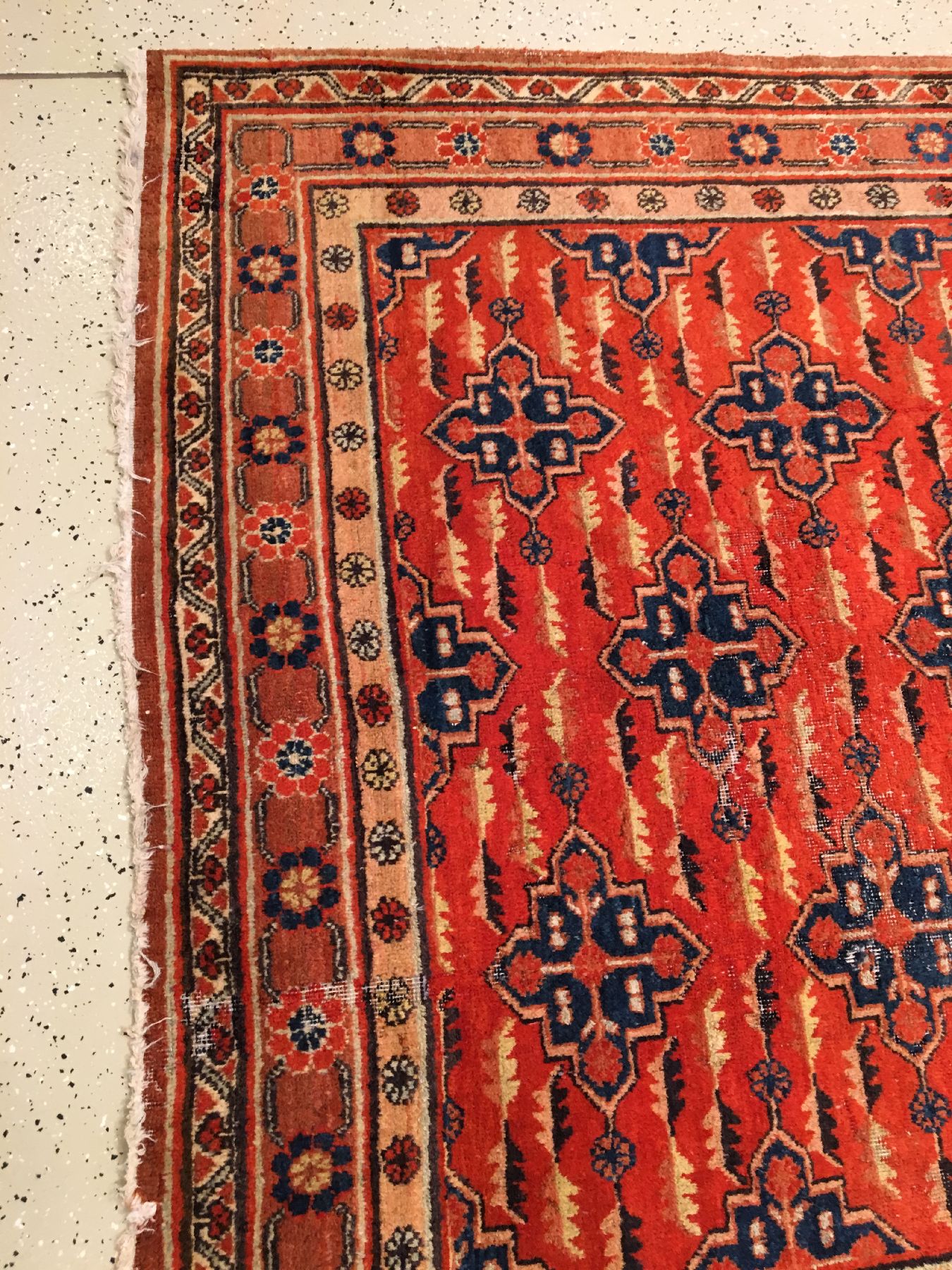 Detail f: Seltener Khotan antik, Ostturkestan, Ende 19.Jhd., Wolle geknüpft auf Baumwolle. Seltenes Rapport Muster auf orangeroten Grund. Typische Khotan ...